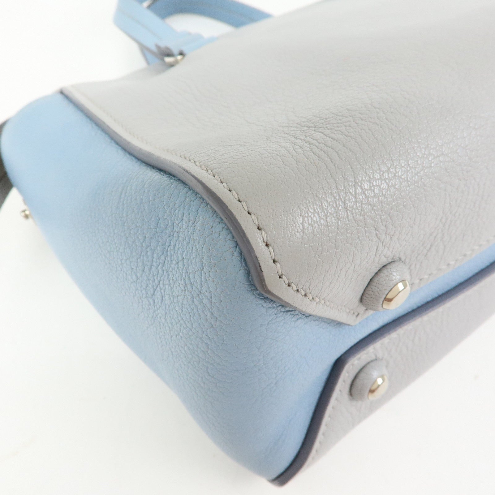 MIU MIU Madras Leather 2Way Bag Hand Bag Gray Light Blue 5BB006