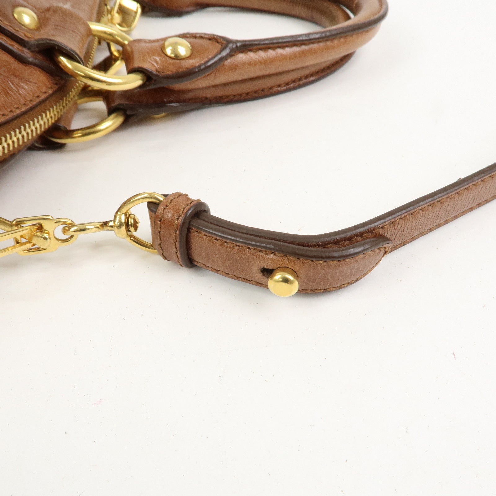 MIU MIU Logo Leather 2Way Bag Hand Bag Shoulder Bag Brown