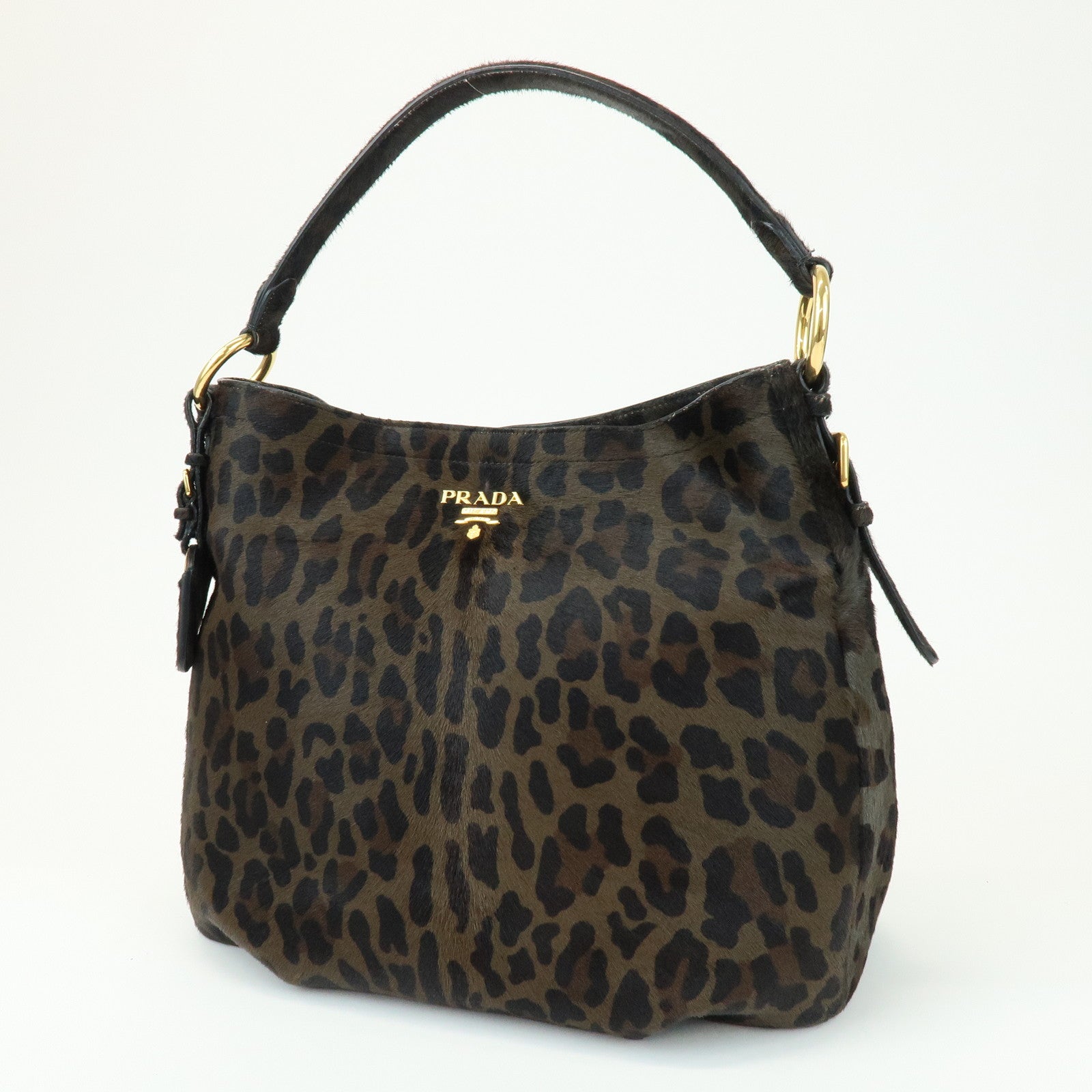 PRADA Leopard Unborn Calf Shoulder Bag Dark Brown BR4941