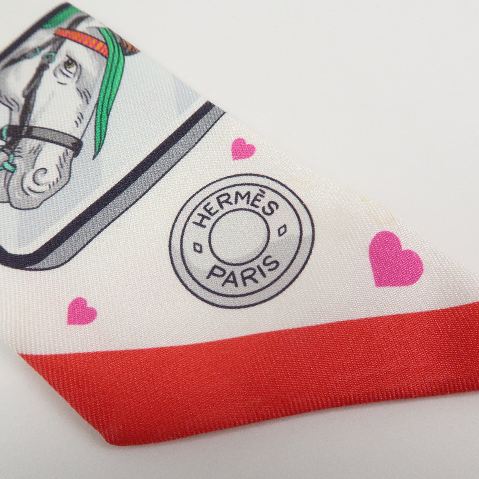 HERMES Twilly Silk 100% HERMES STORY Scarf White