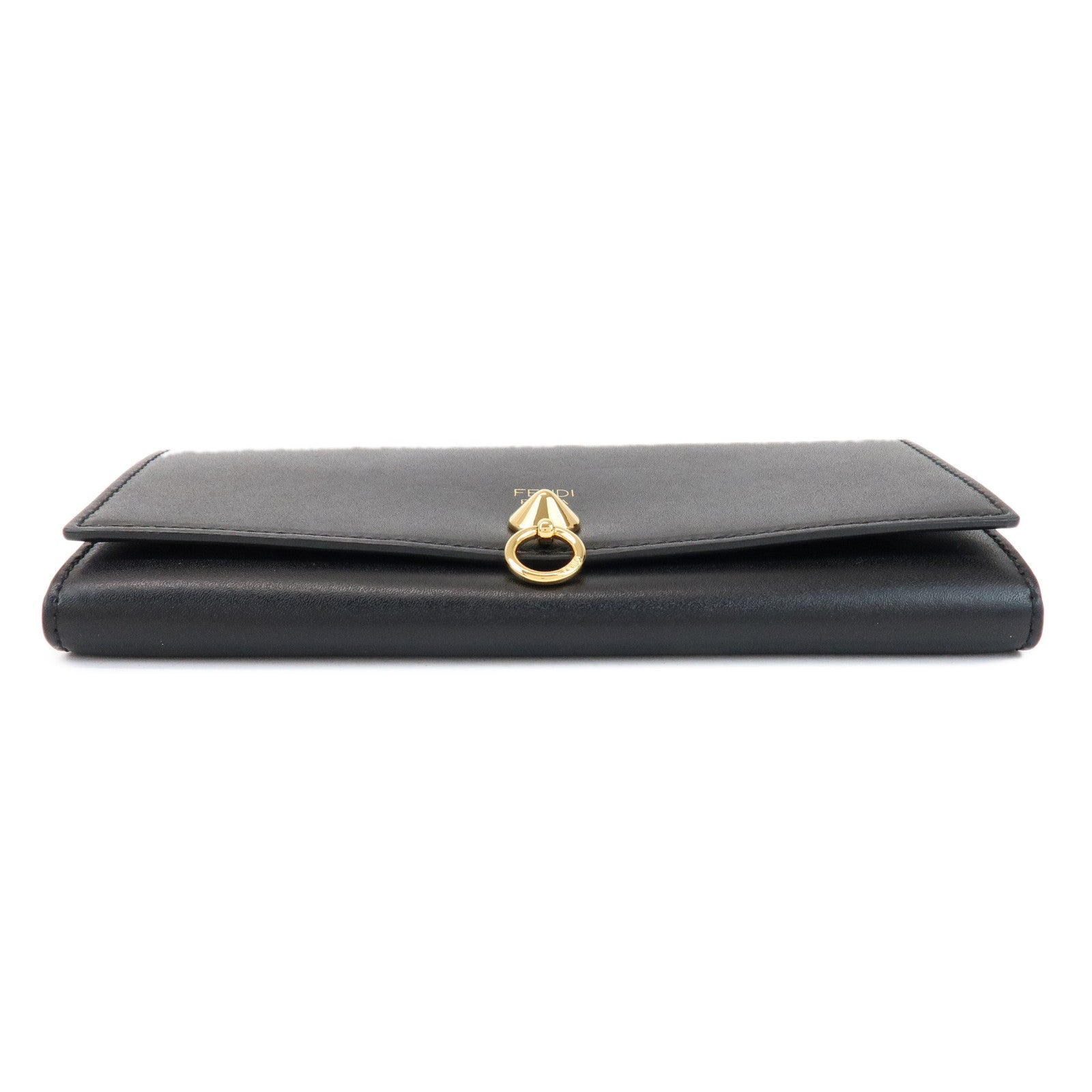 FENDI Leather Chain Wallet WOC Flap Wallet Black 8M0365