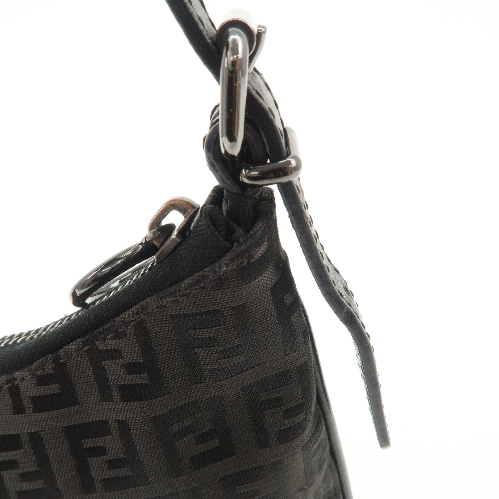 FENDI Zucchino Canvas Leather Shoulder Bag Hand Bag Black 8BR248