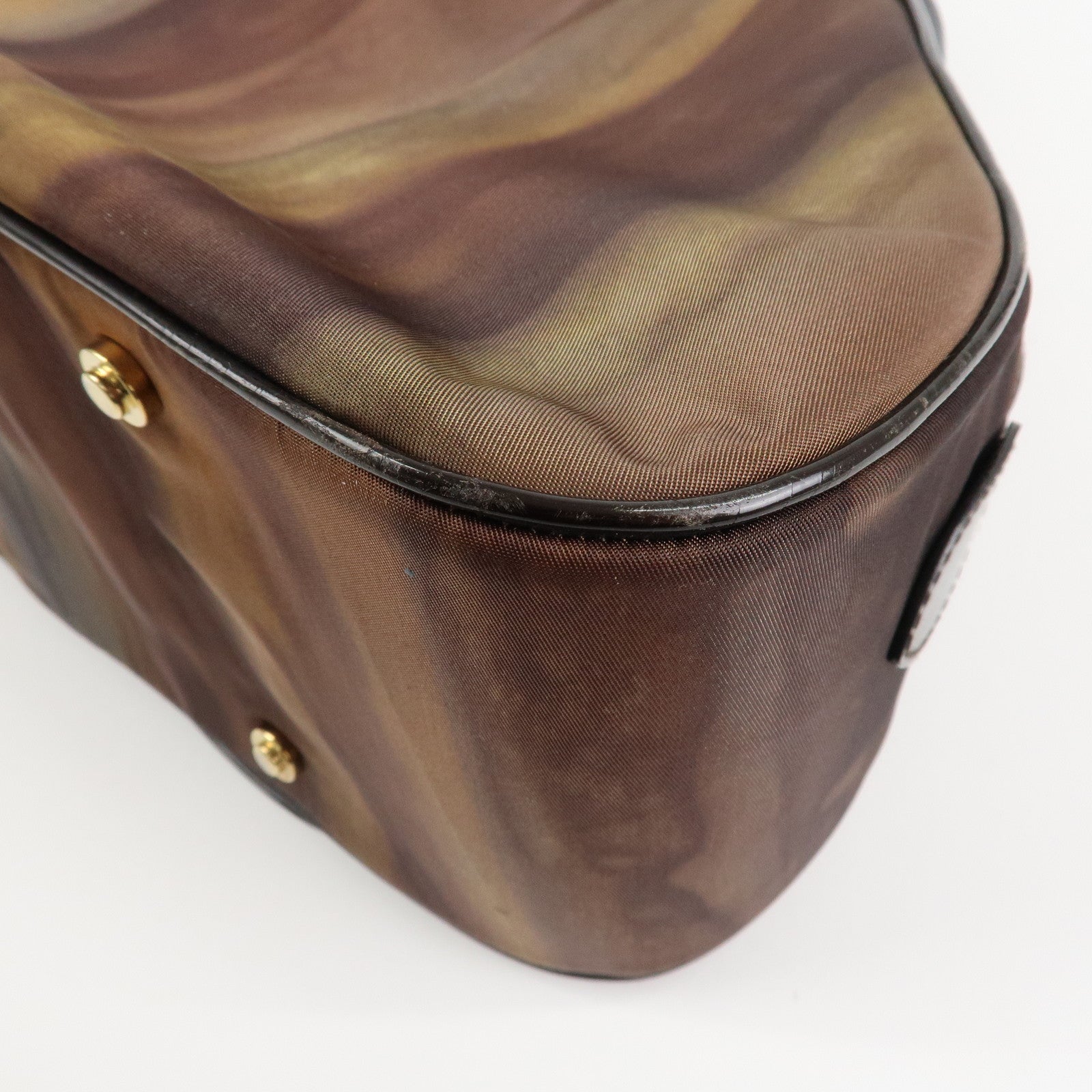 Christian Dior Double Saddle Nylon Leather Hand Boston Bag Brown Used