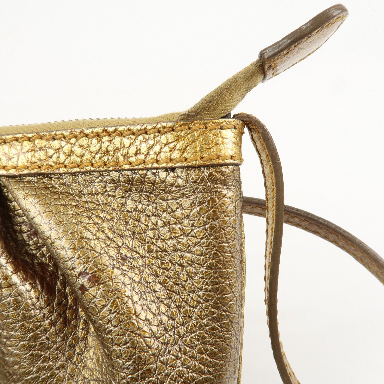 FENDI Leather Accessory Pouch Hand Bag Shoulder Bag Gold 8BR566