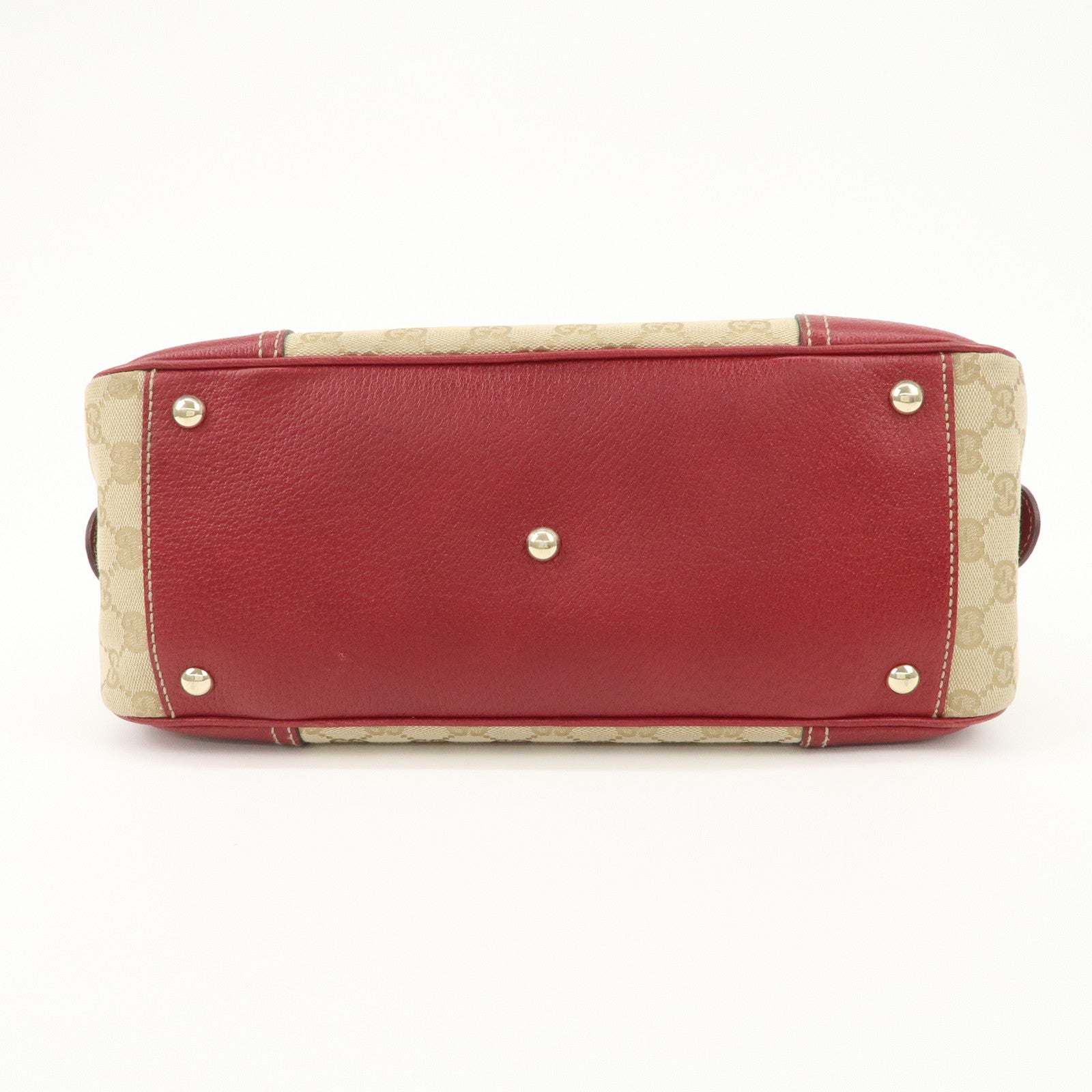 GUCCI Sherry Princy Leather GG Canvas Boston Bag Beige Red 161720