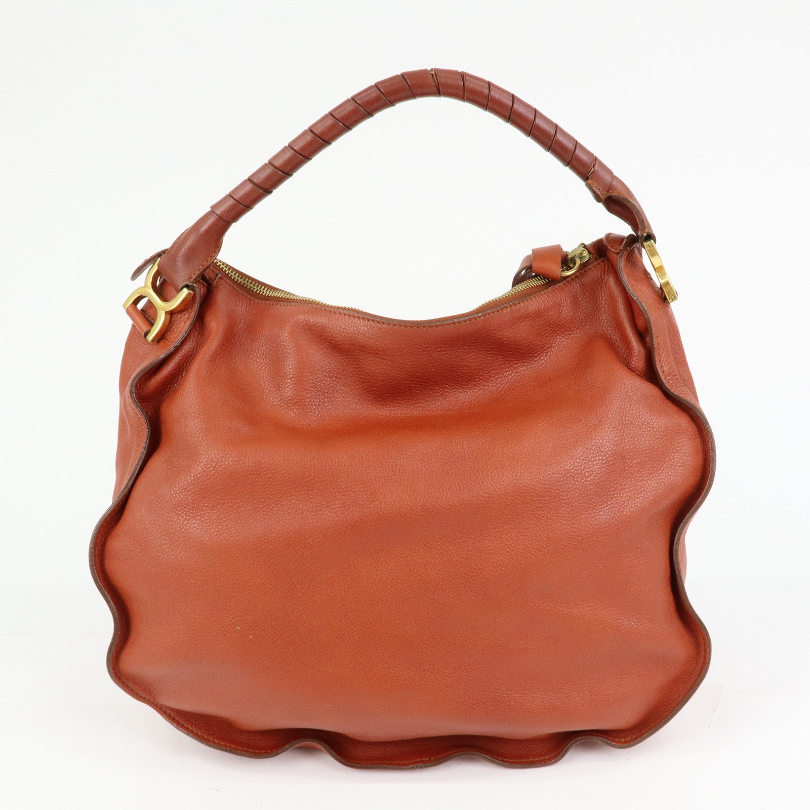 Chloe Marcie Leather Shoulder Bag Tote Bag Red Brown