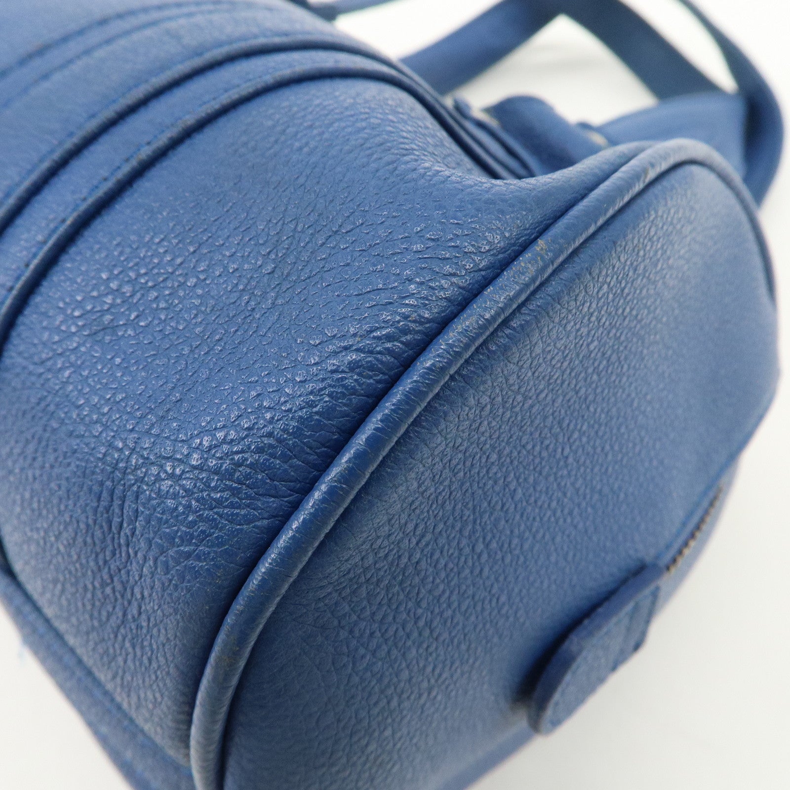 MCM Logo Leather Hand Bag Silver Studs Blue