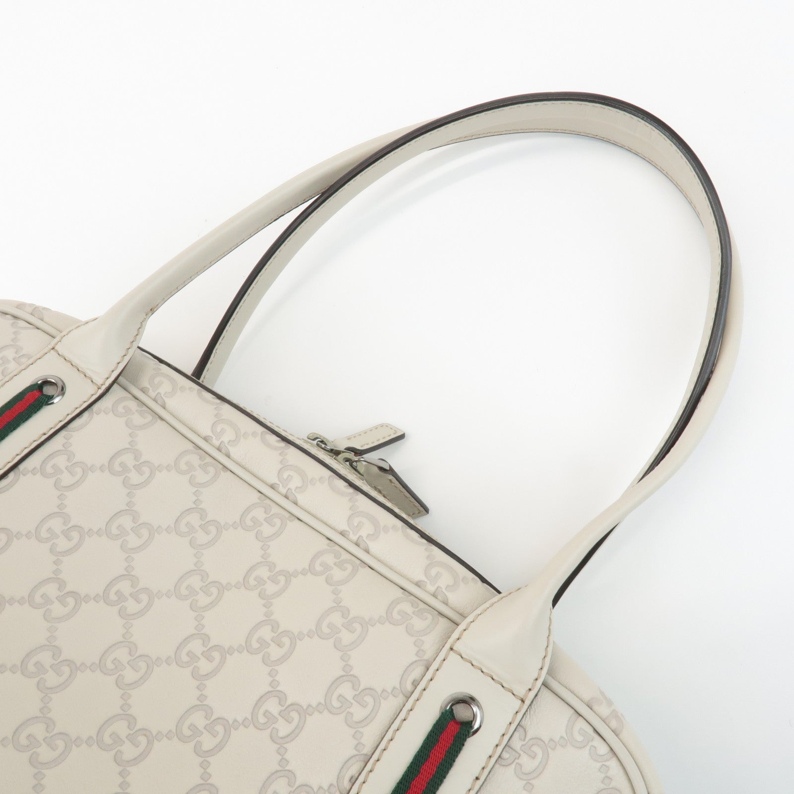 GUCCI Sherry Guccissima Leather Boston Bag Hand Bag Ivory 293594 Used