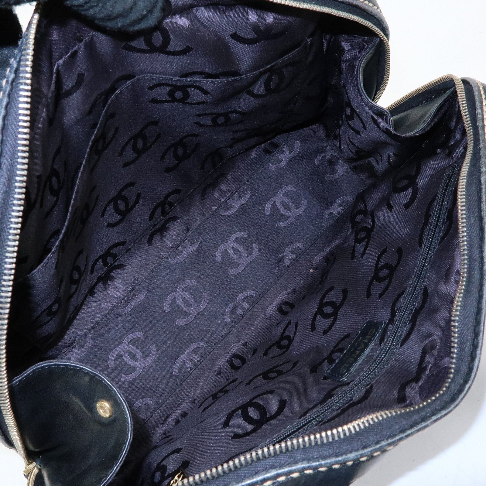 CHANEL Wild Stitch COCO Mark Calf Leather Boston Bag Black A18121