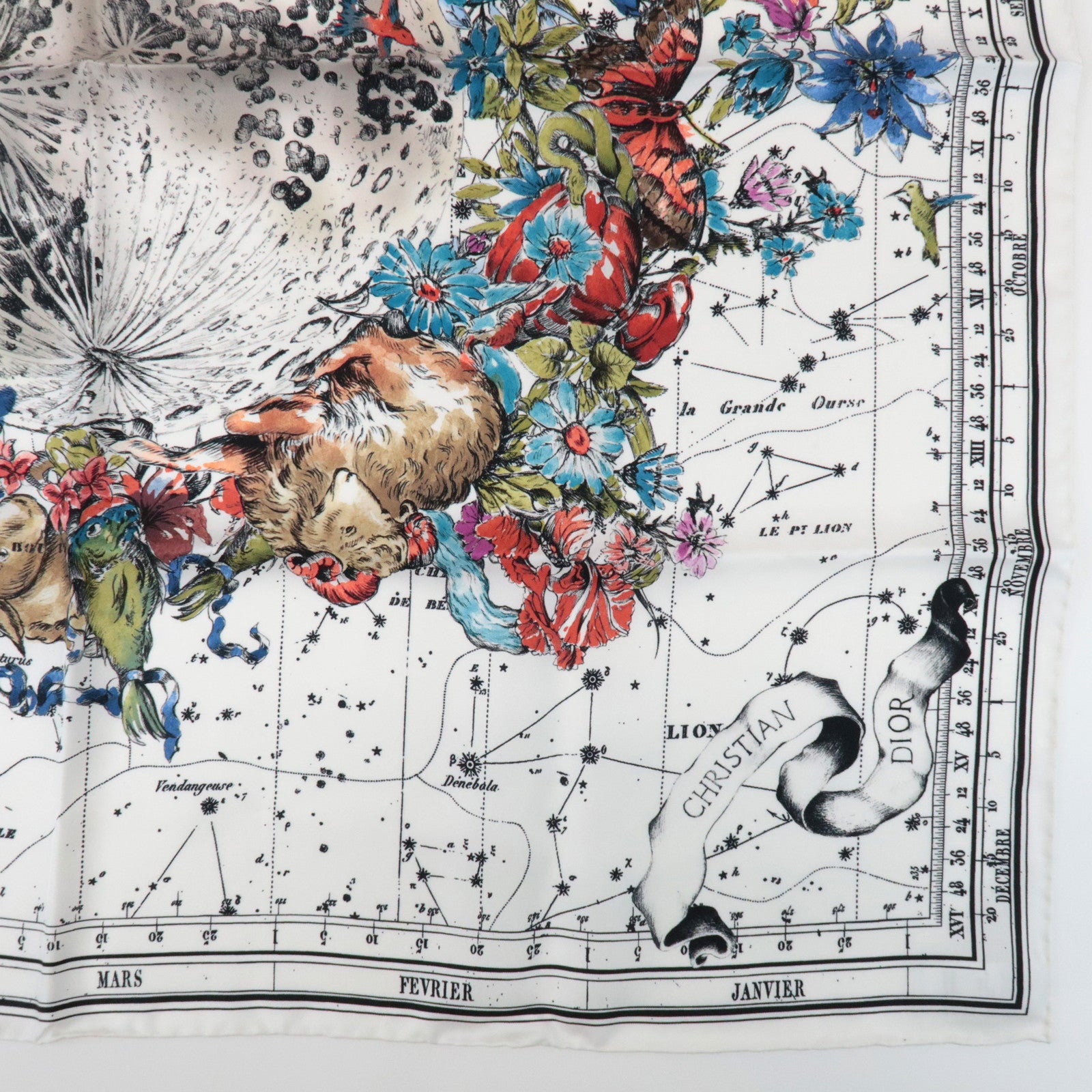 Christian Dior Silk 100% Zodiac 90 Star Constellation Floral Scarf