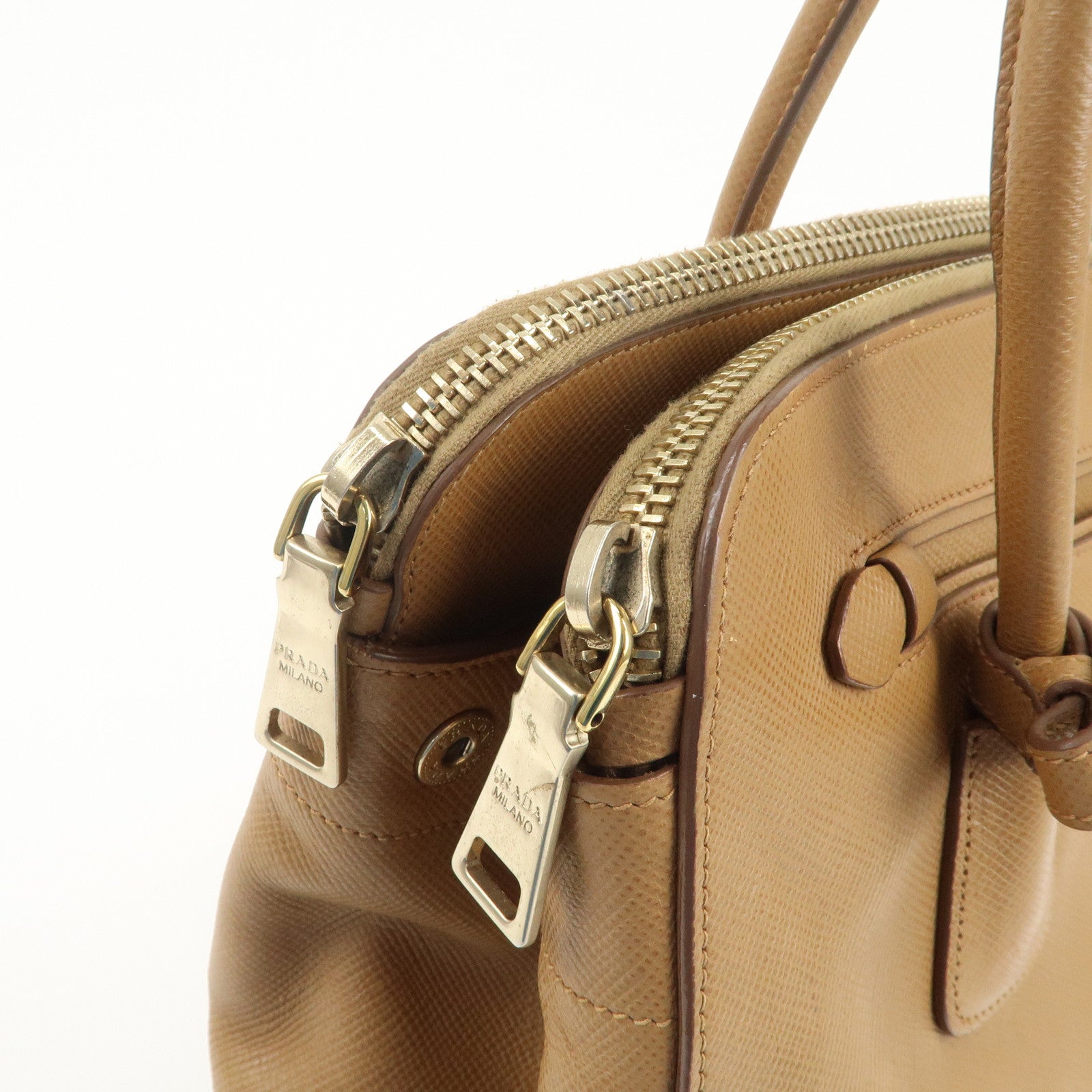 PRADA Leather 2Way Bag Hand Bag Shoulder Bag Light Brown BN2572