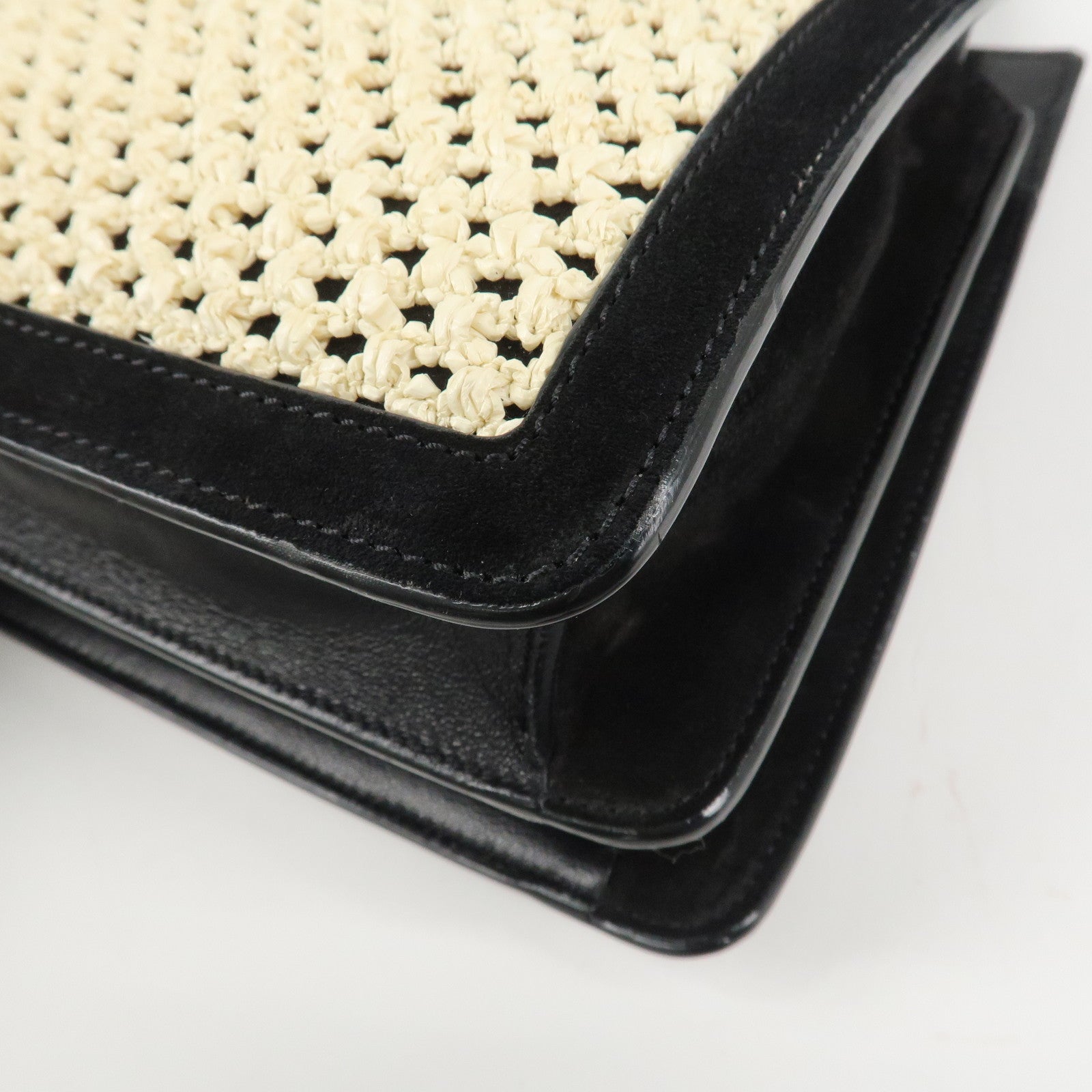 JIMMY CHOO Leather Suede Straw 2WAY Hand Bag Shoulder Bag Black Used