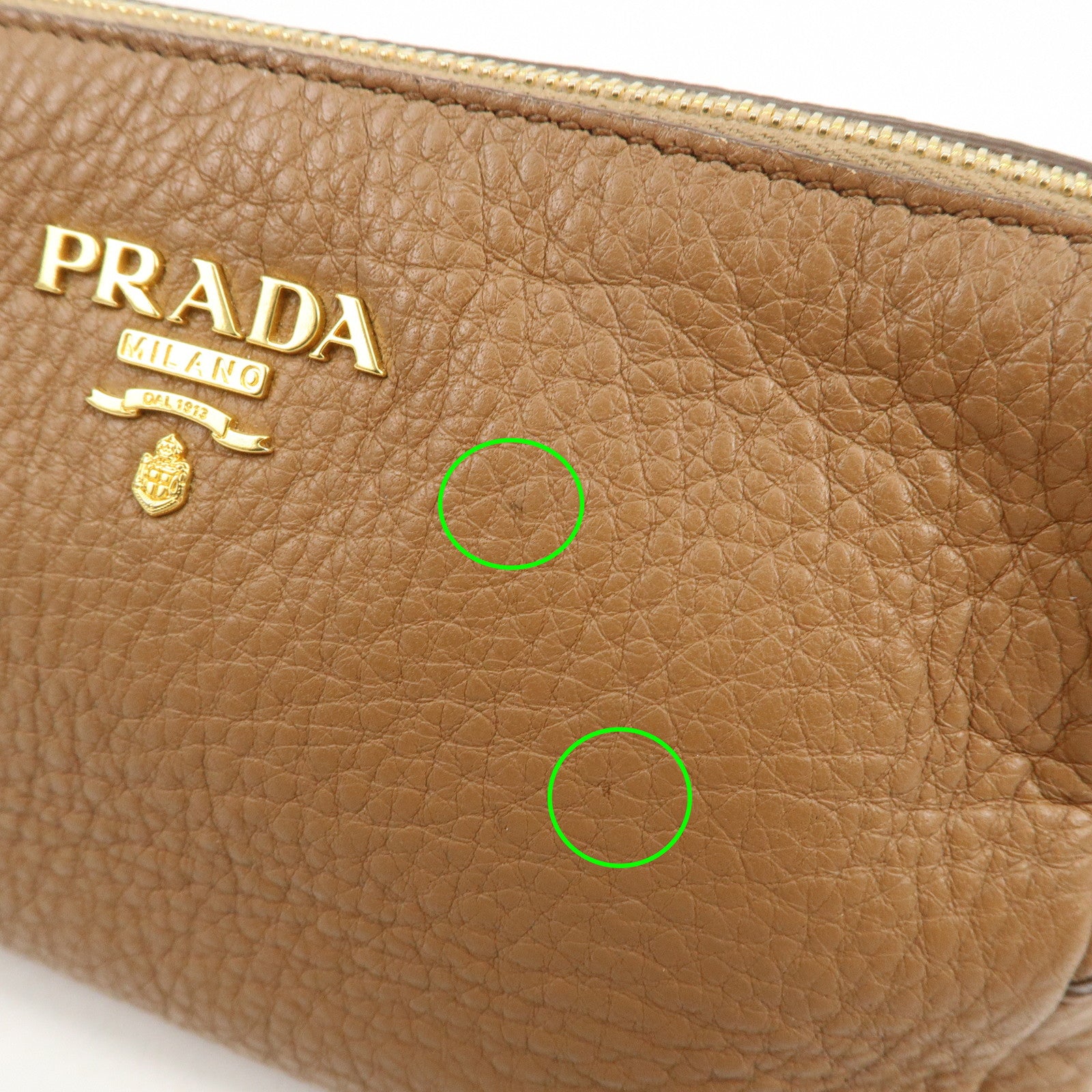 PRADA Logo Leather Pouch Cosmetic Pouch Camel