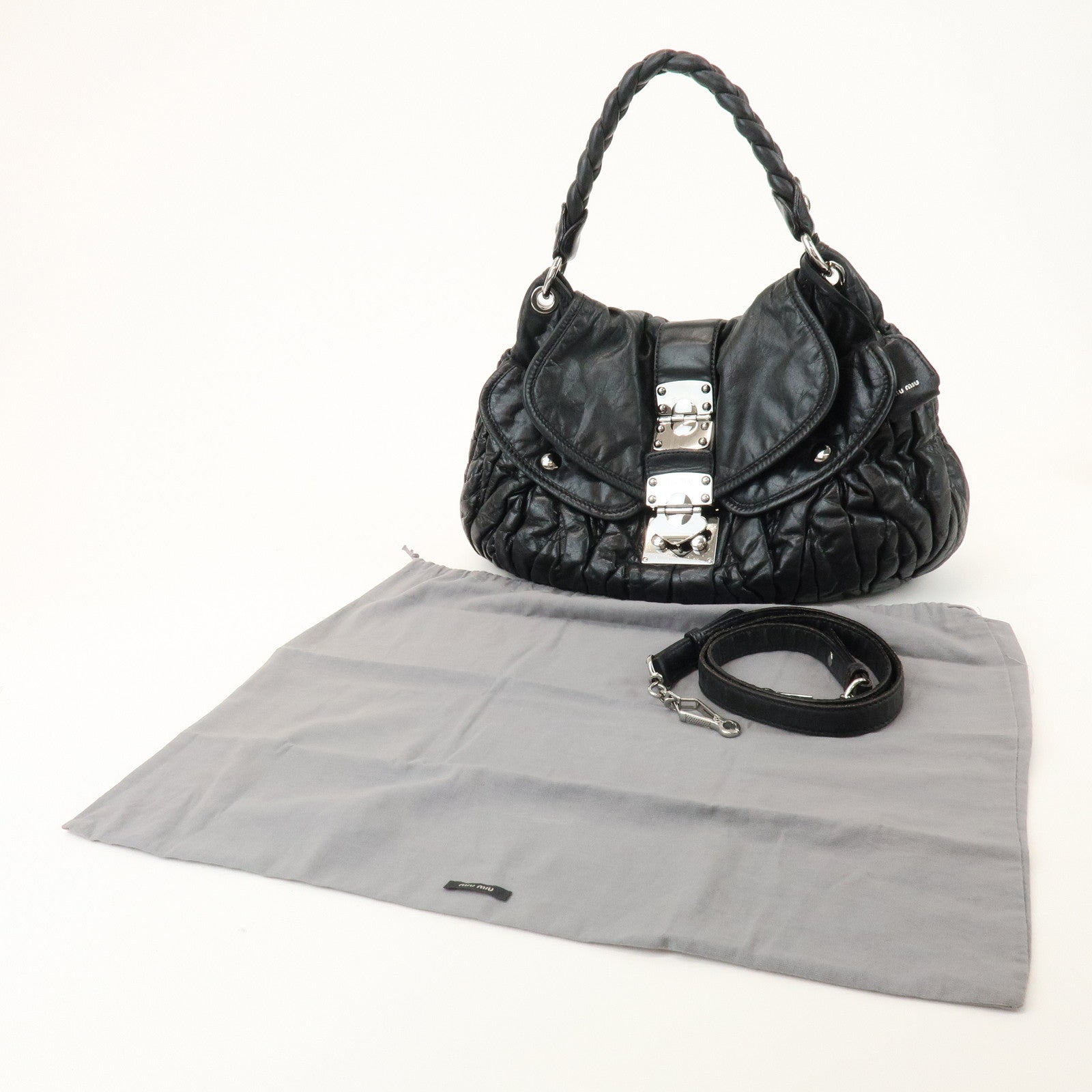 MIU MIU Matelasse Leather 2Way Bag Hand Bag Shoulder Bag Black