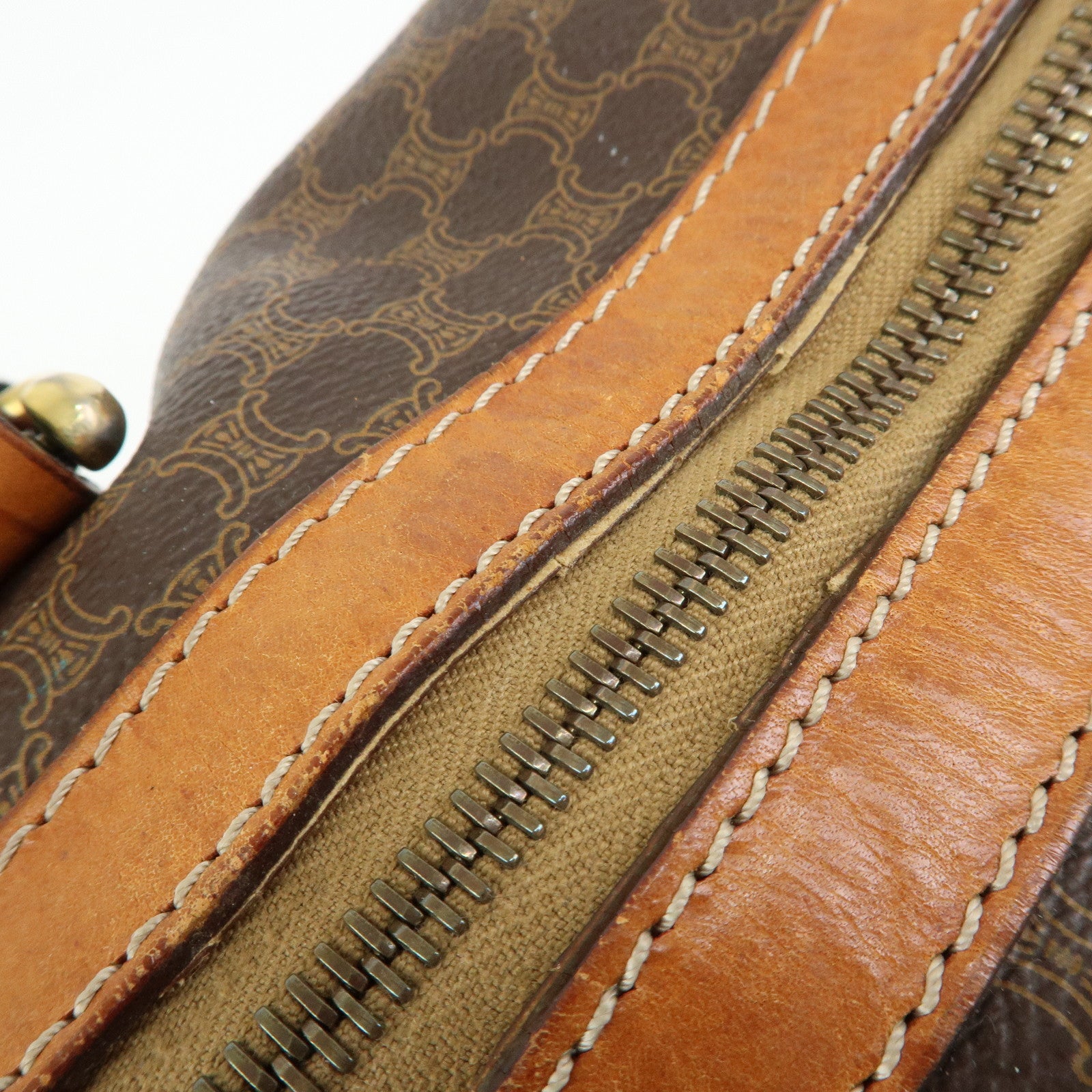 CELINE Macadam PVC Leather Boston Bag Hand Bag Brown