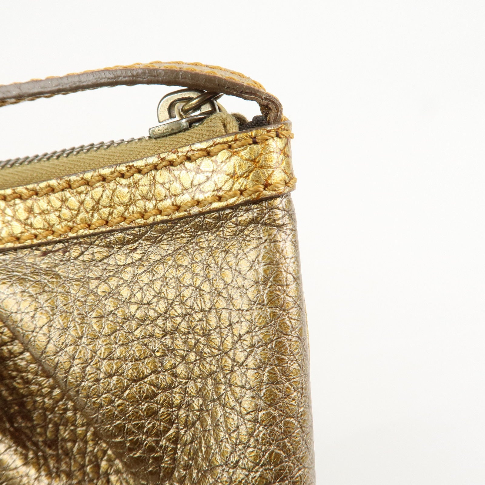FENDI Leather Accessory Pouch Hand Bag Shoulder Bag Gold 8BR566