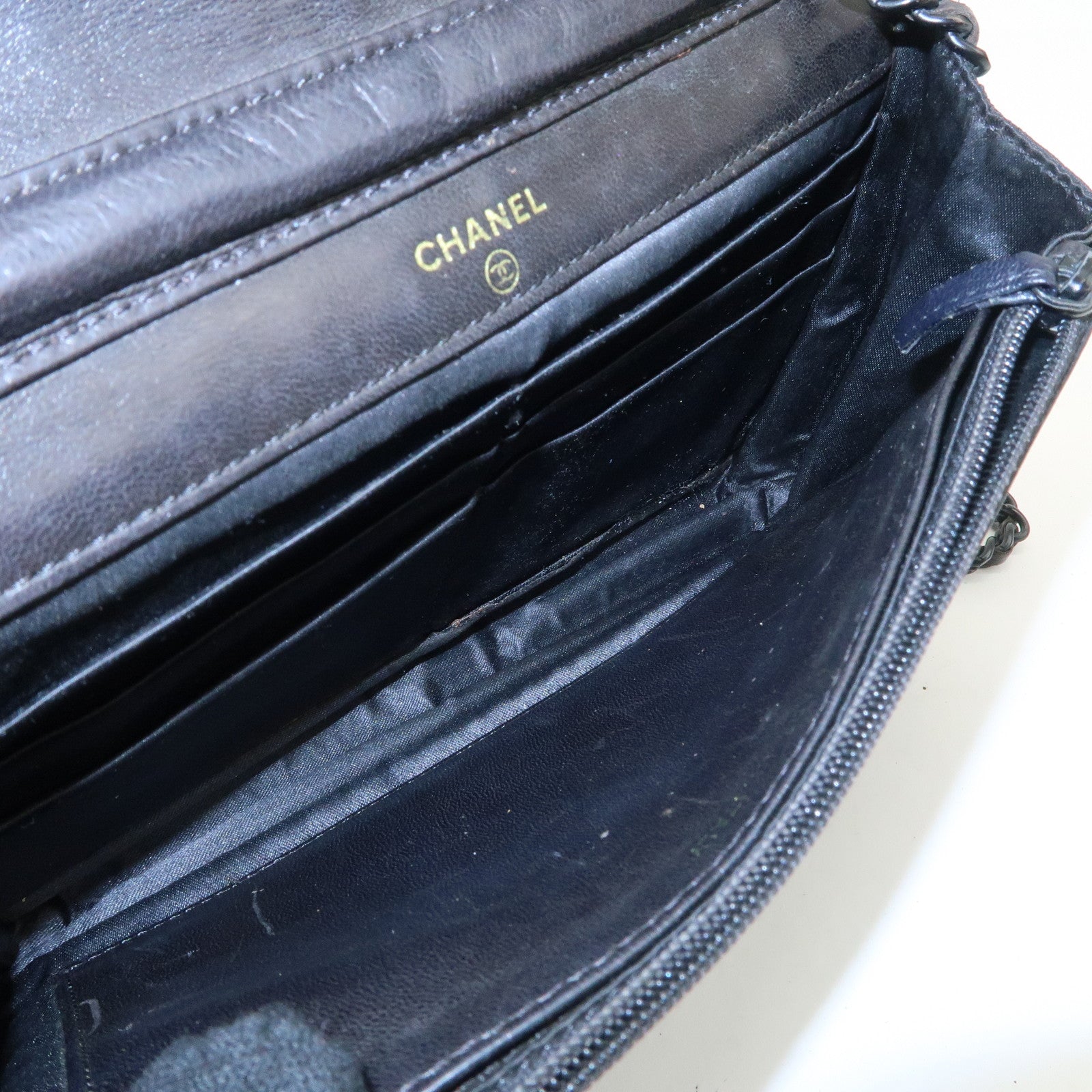 Chanel New Travel Line Nylon Jacquard Leather Chain Wallet Black A15772 Used