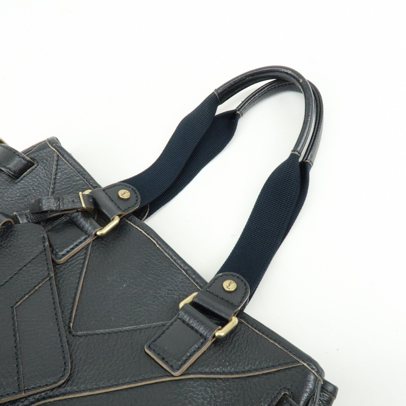 SAINT LAURENT PARIS YSL Y Line Calf Leather Tote Bag Black 168462