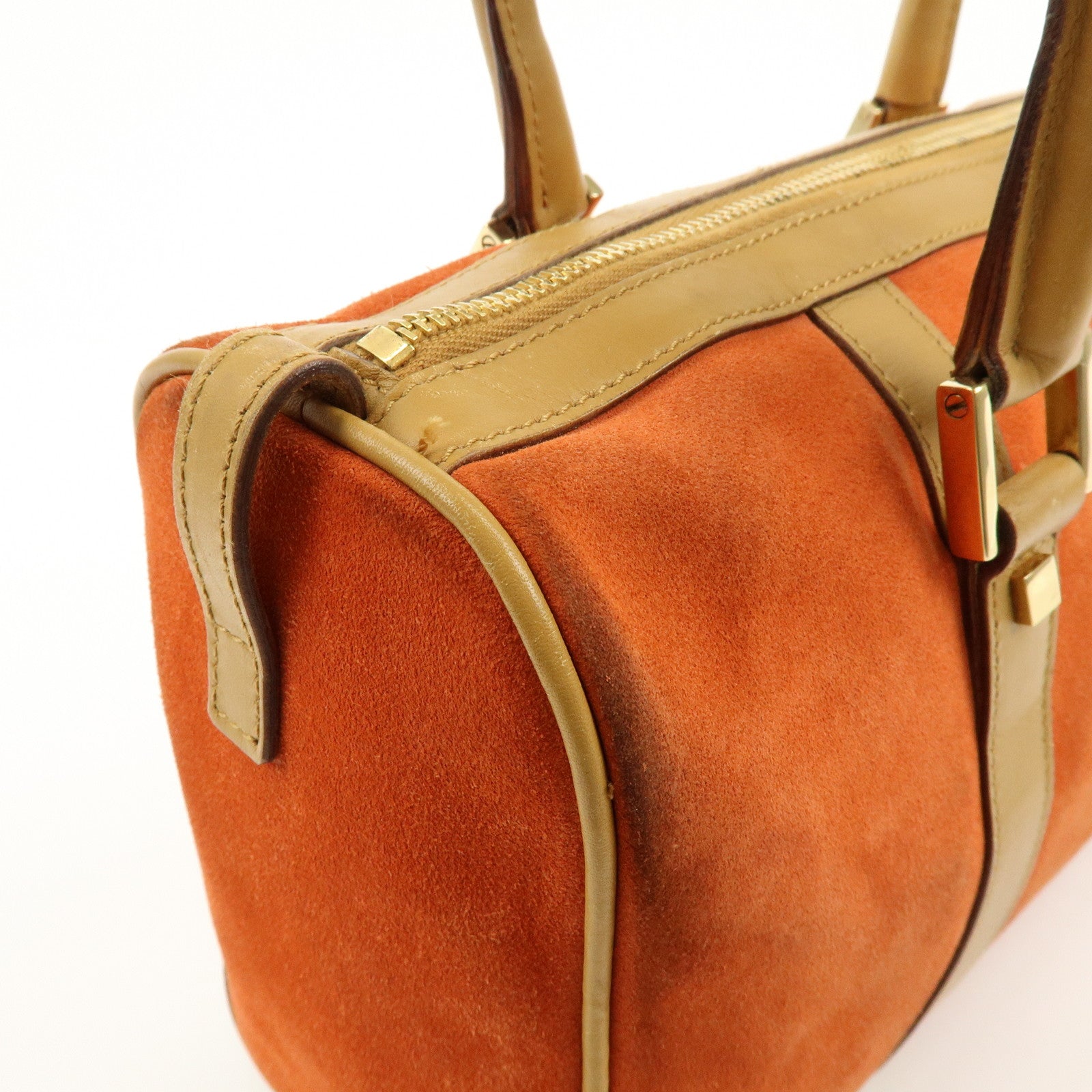 GUCCI Logo Suede Leather Hand Bag Orange Brown 000.0851