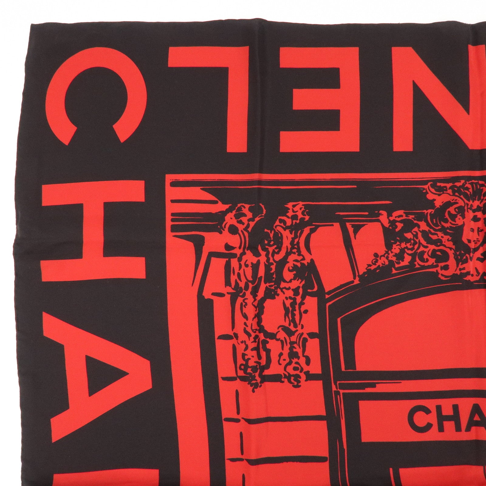 CHANEL Cambon Line Logo Silk 100% Scarf Red Black