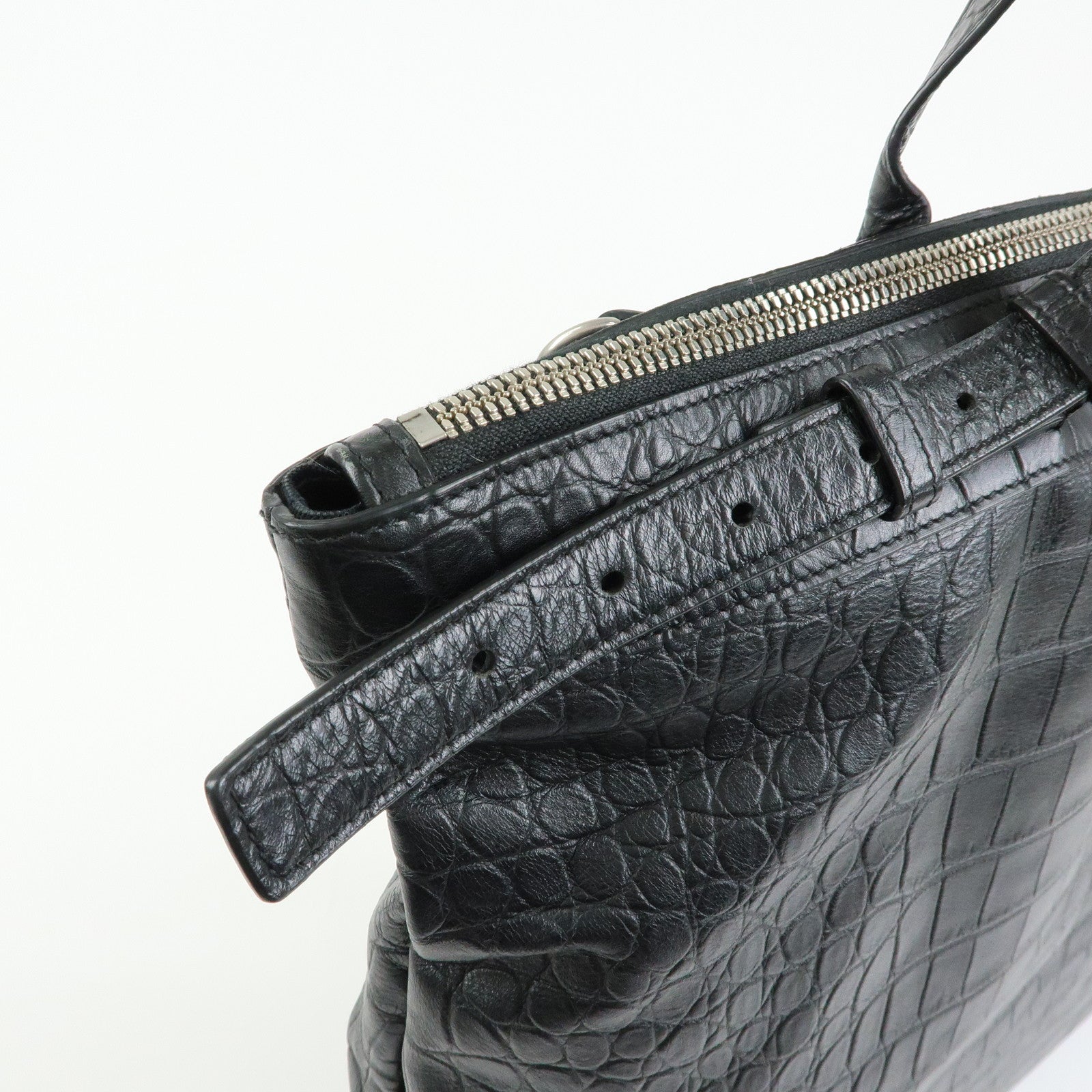 SAINT LAURENT PARIS Embossed Leather 2Way Shoulder Bag Black 504873