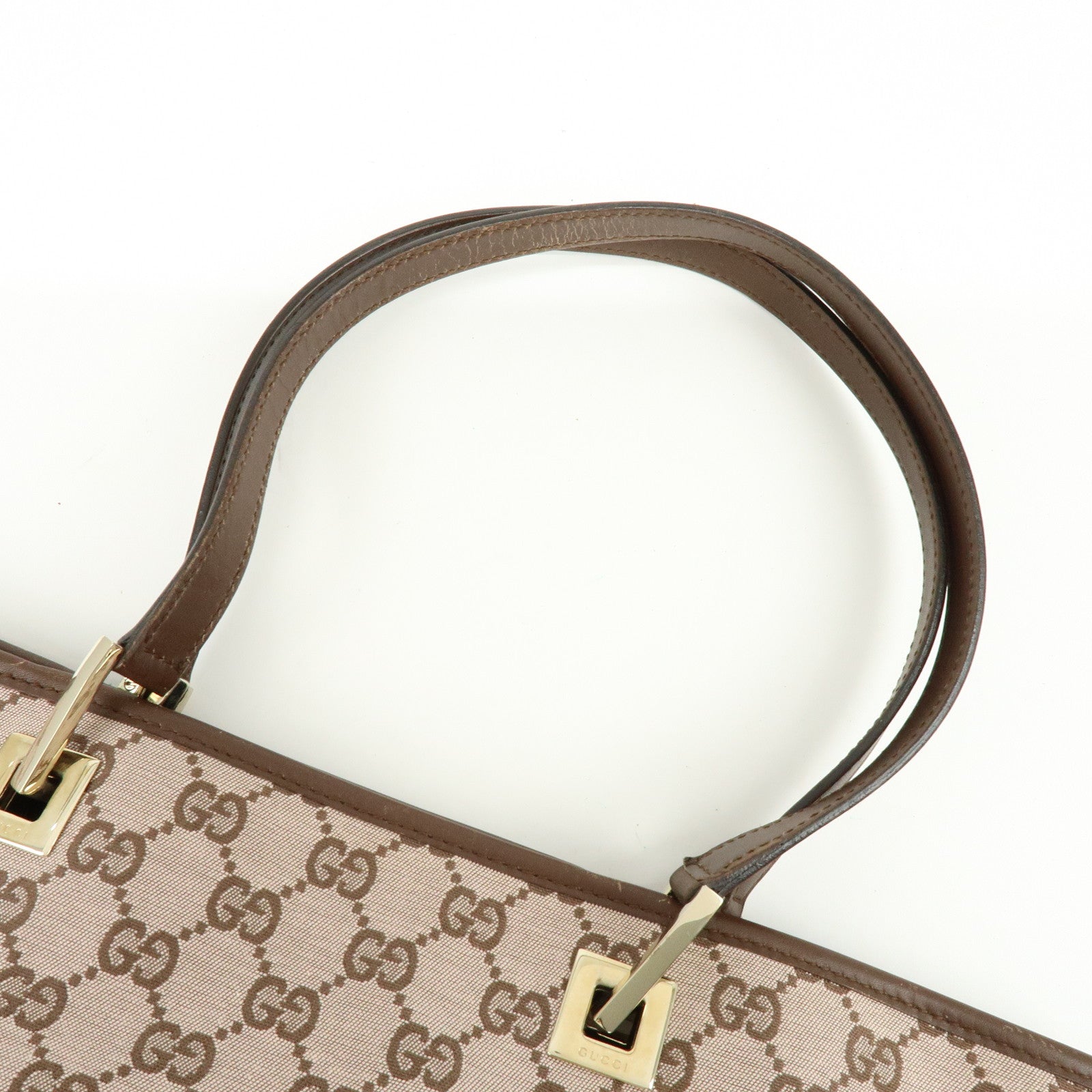 GUCCI GG Monogram Canvas Leather Tote Bag Hand Bag Brown 002.1098