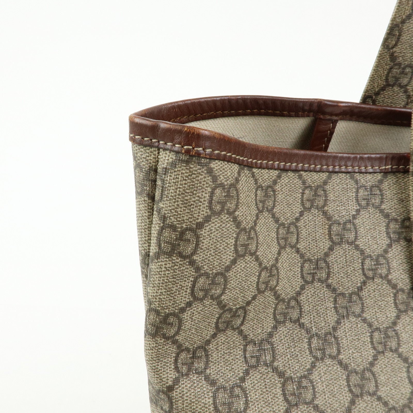GUCCI GG Supreme Sherry Leather Tote Bag Beige Brown 211134