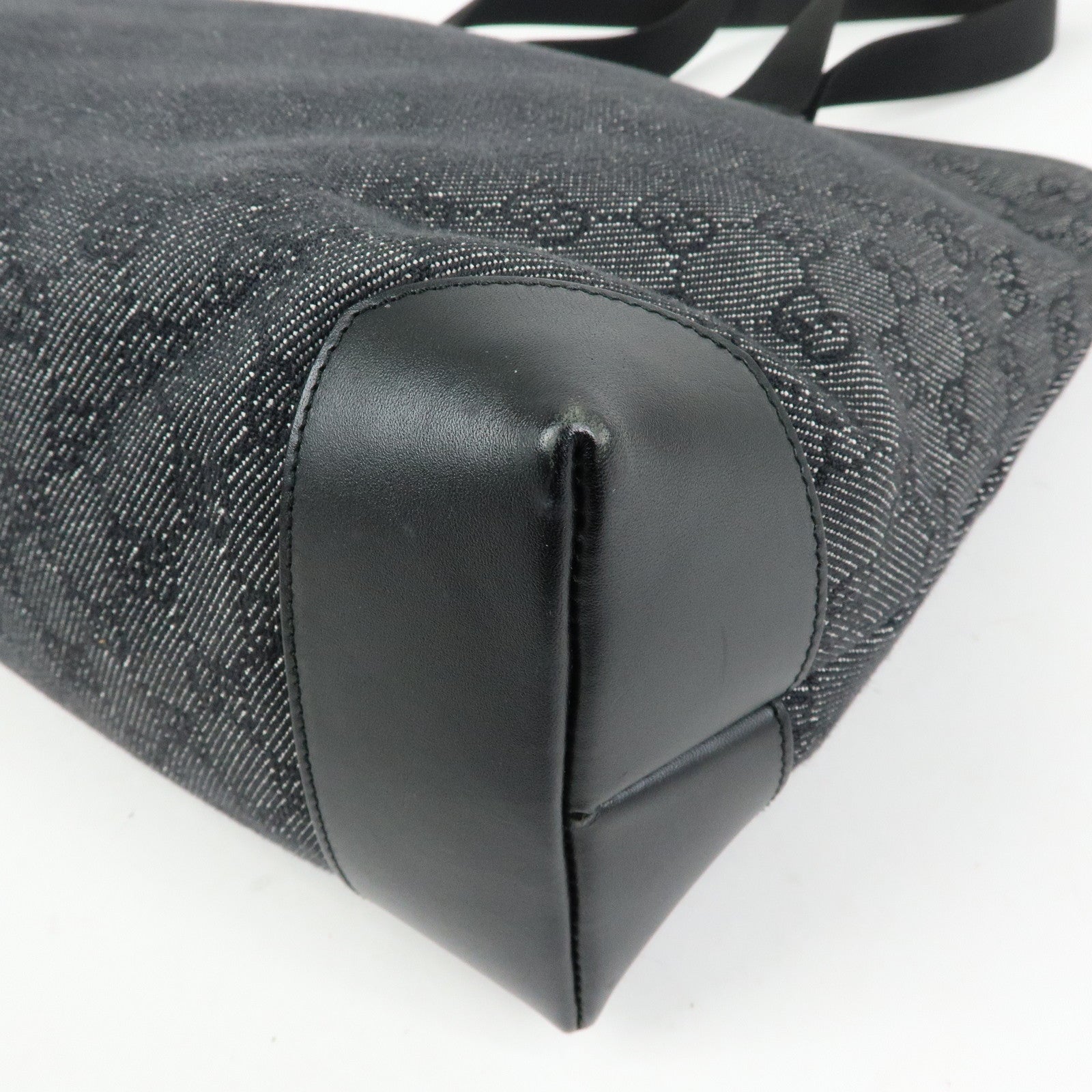 GUCCI GG Denim Leather Tote Bag Shoulder Bag Black 34339