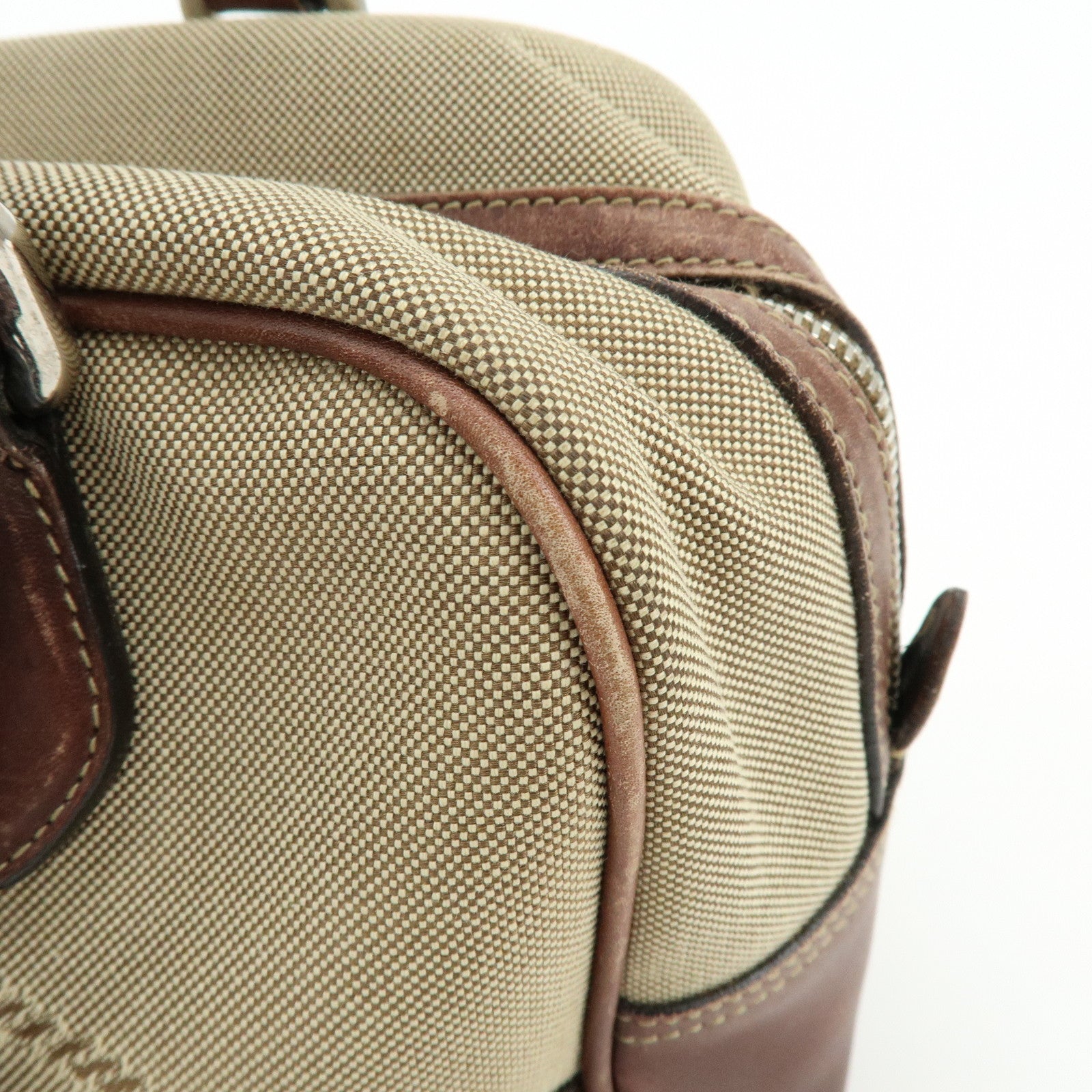 PRADA Leather Logo Jacquard Tote Bag Hand Bag Beige Brown