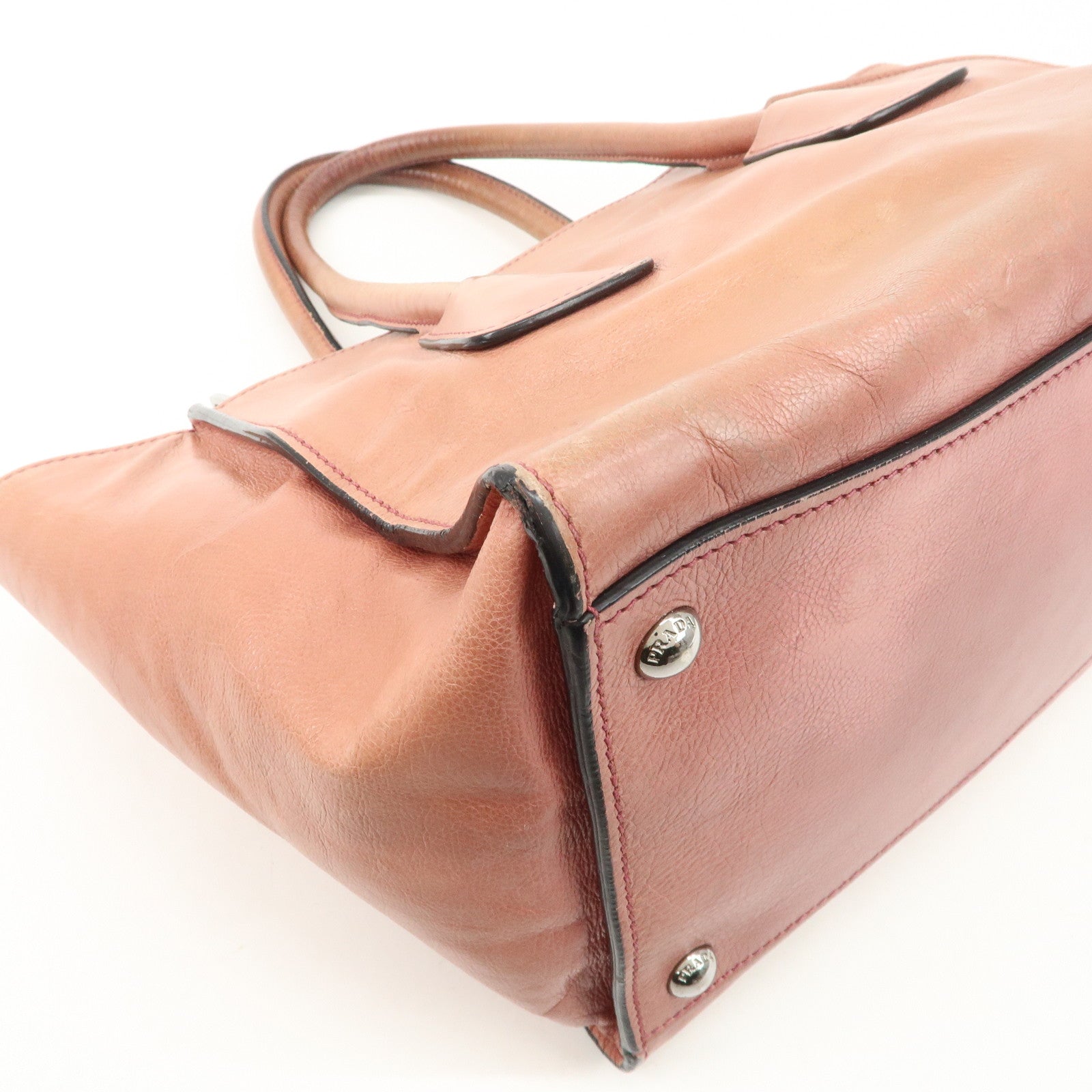 PRADA Triangle Logo Leather 2Way Tote Bag Hand Bag Pink B2625M