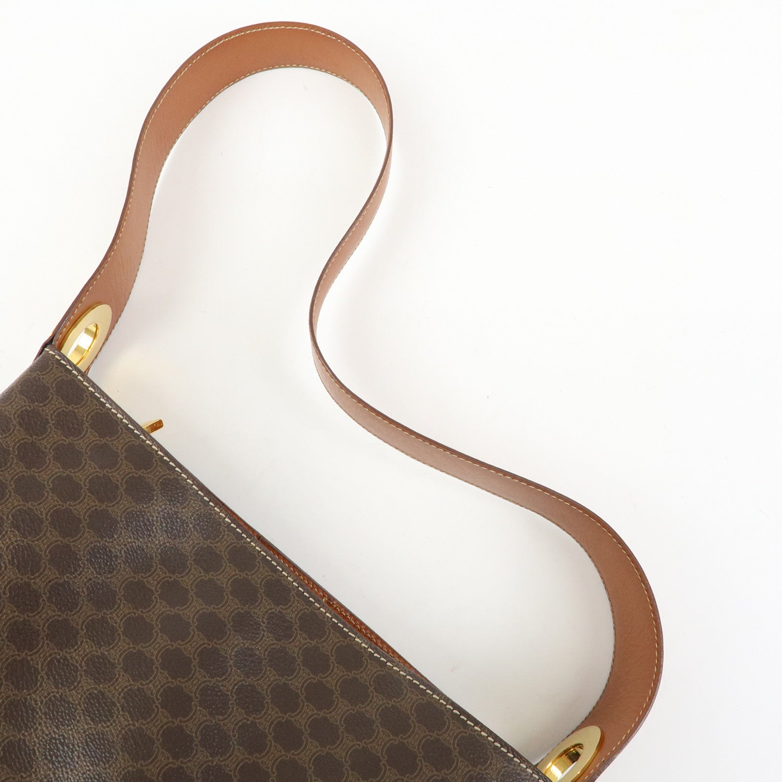 CELINE Macadam PVC Canvas Leather Shoulder Bag Brown
