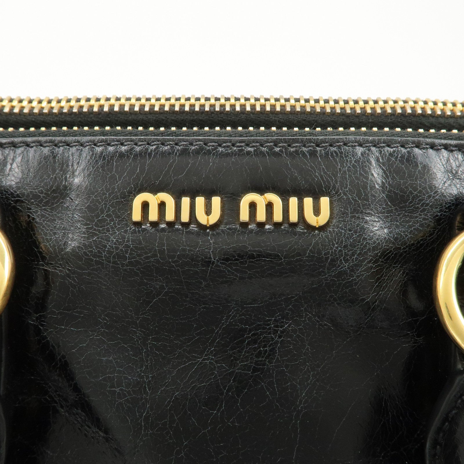 MIU MIU Vitello Shine Leather 2Way Bag Hand Bag Black 5BB893