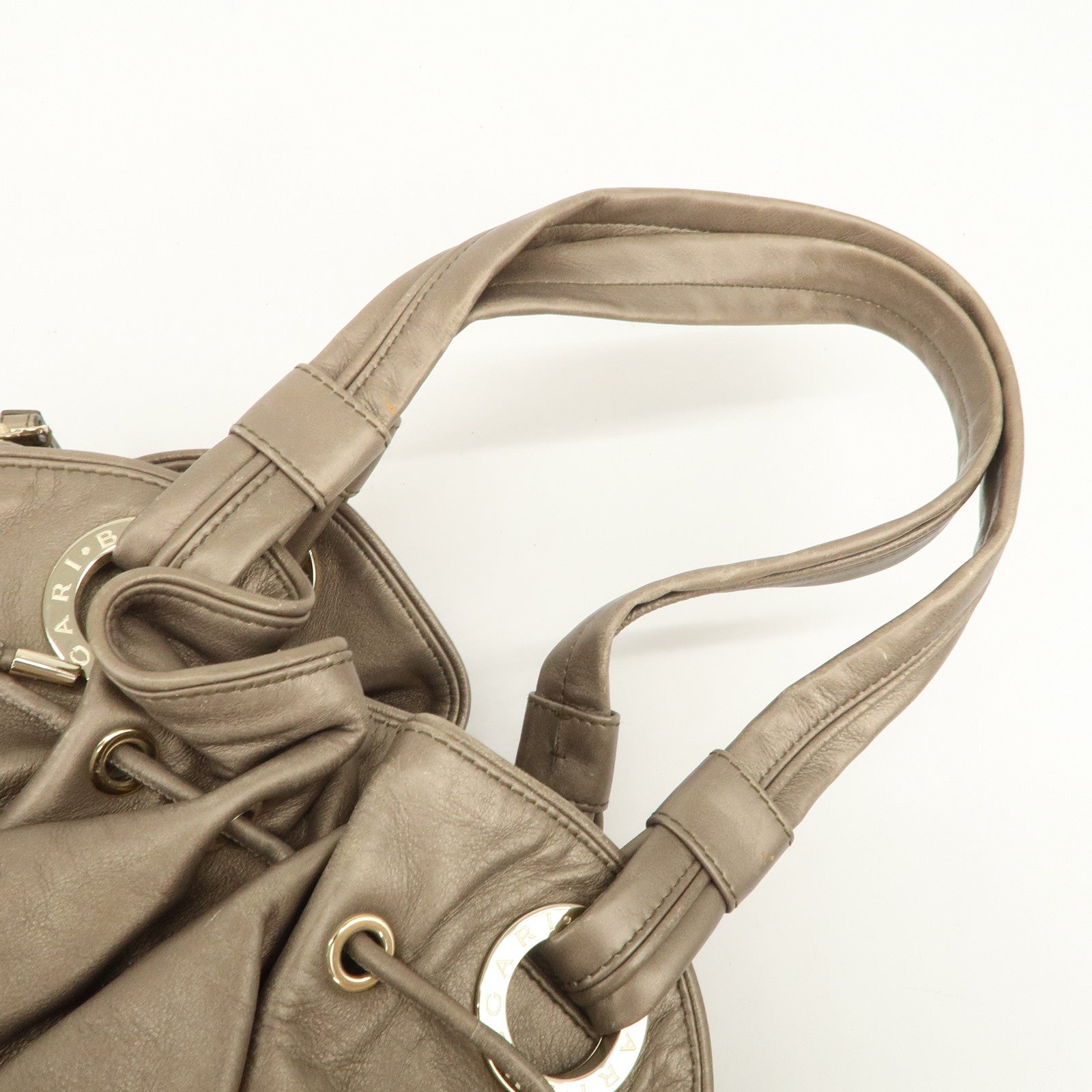 BVLGARI Logo Leather Hand Bag Shoulder Bag Bronze