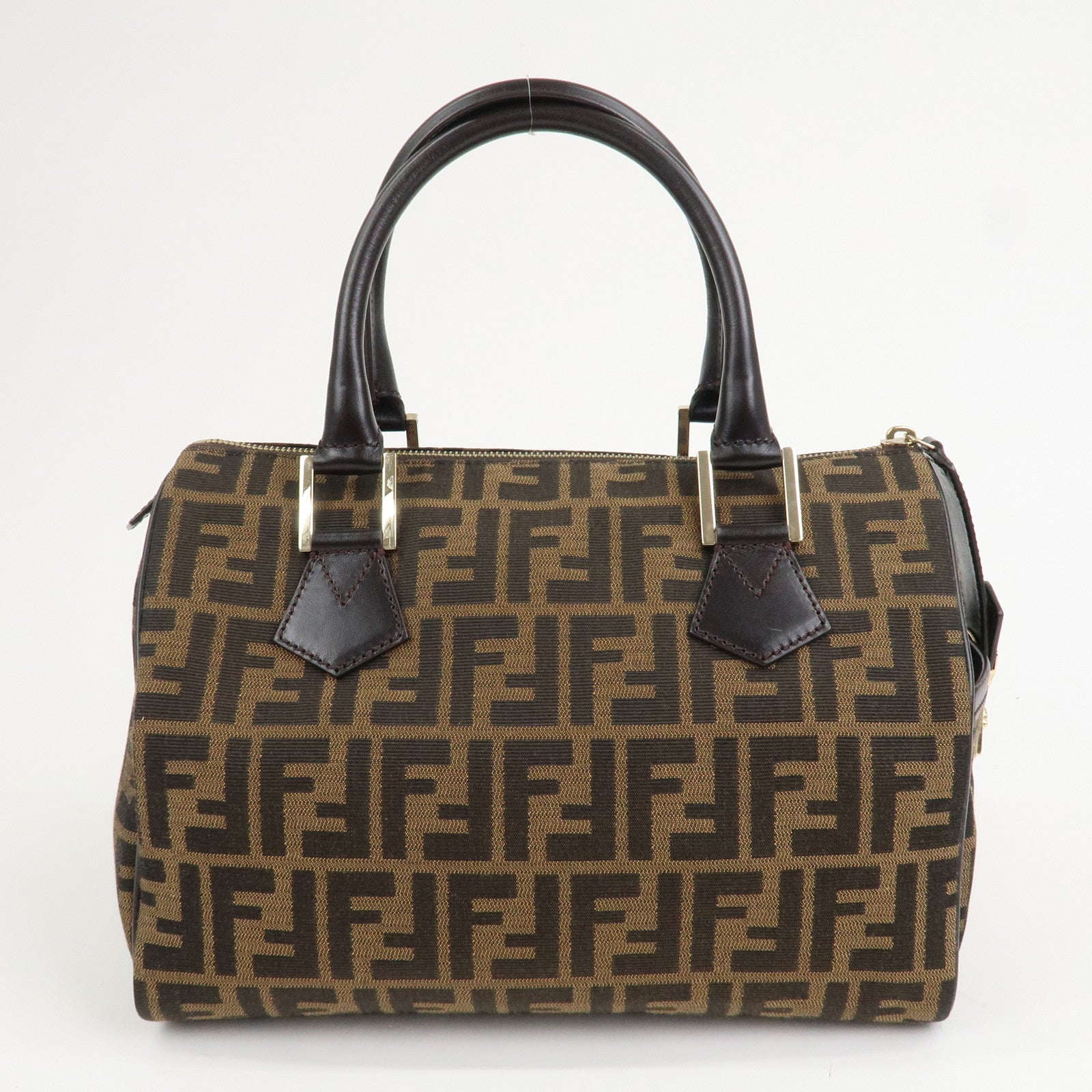 FENDI Zucca Canvas Leather Mini Boston Bag Black Brown 8BL104