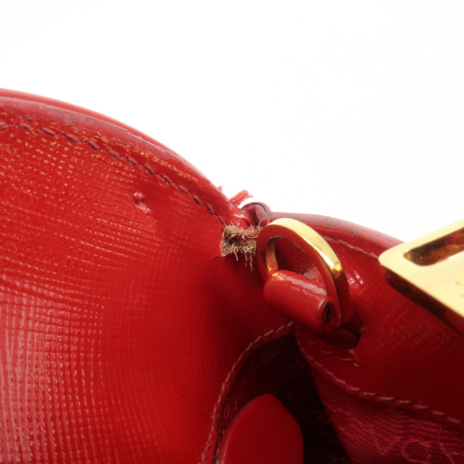 PRADA Triangle Logo Patent Leather 2WAY Bag Hand Bag Red BN2567