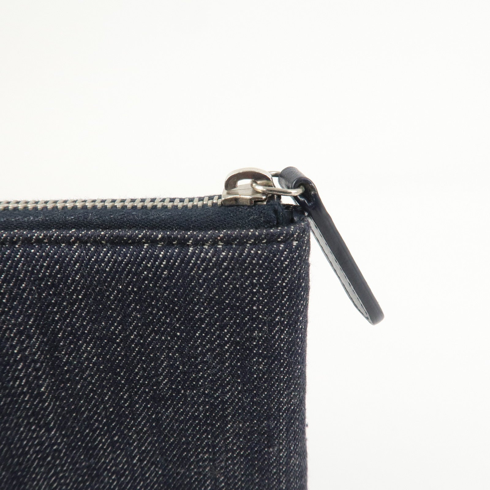 CHANEL Deauville Canvas Denim Clutch Bag Pouch Denim A80802