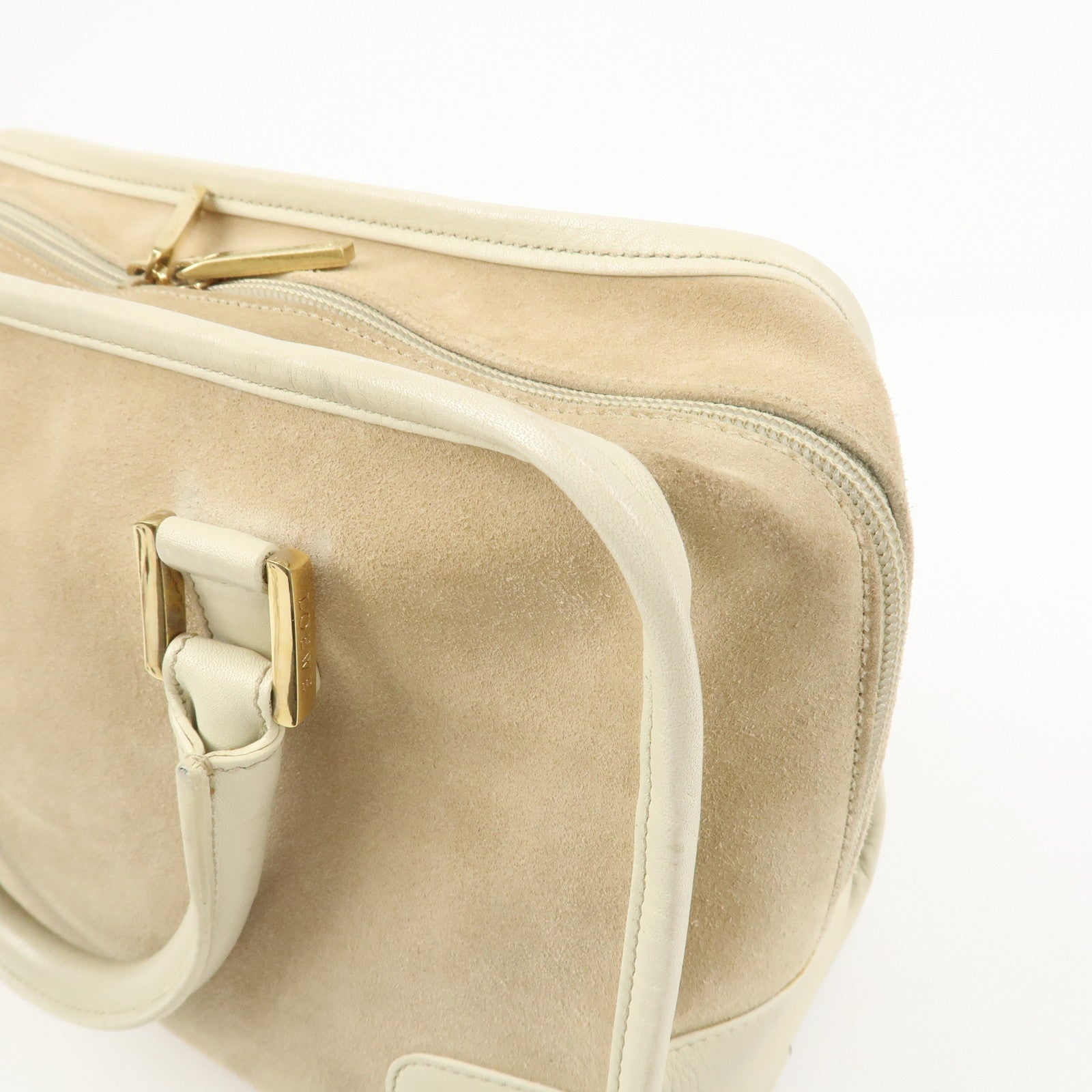 LOEWE Anagram Amazona 28 Suede Leather Hand Bag Beige Ivory