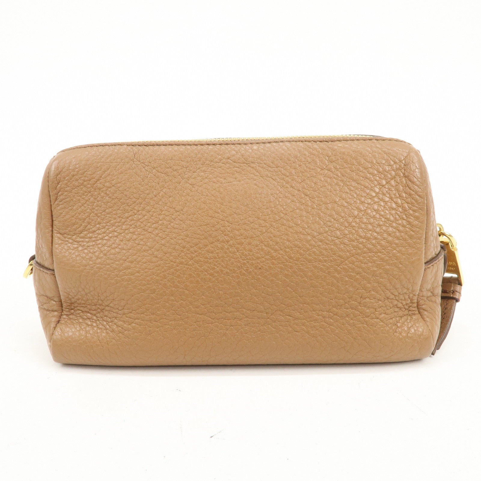 PRADA Logo Leather Pouch Cosmetic Pouch Camel