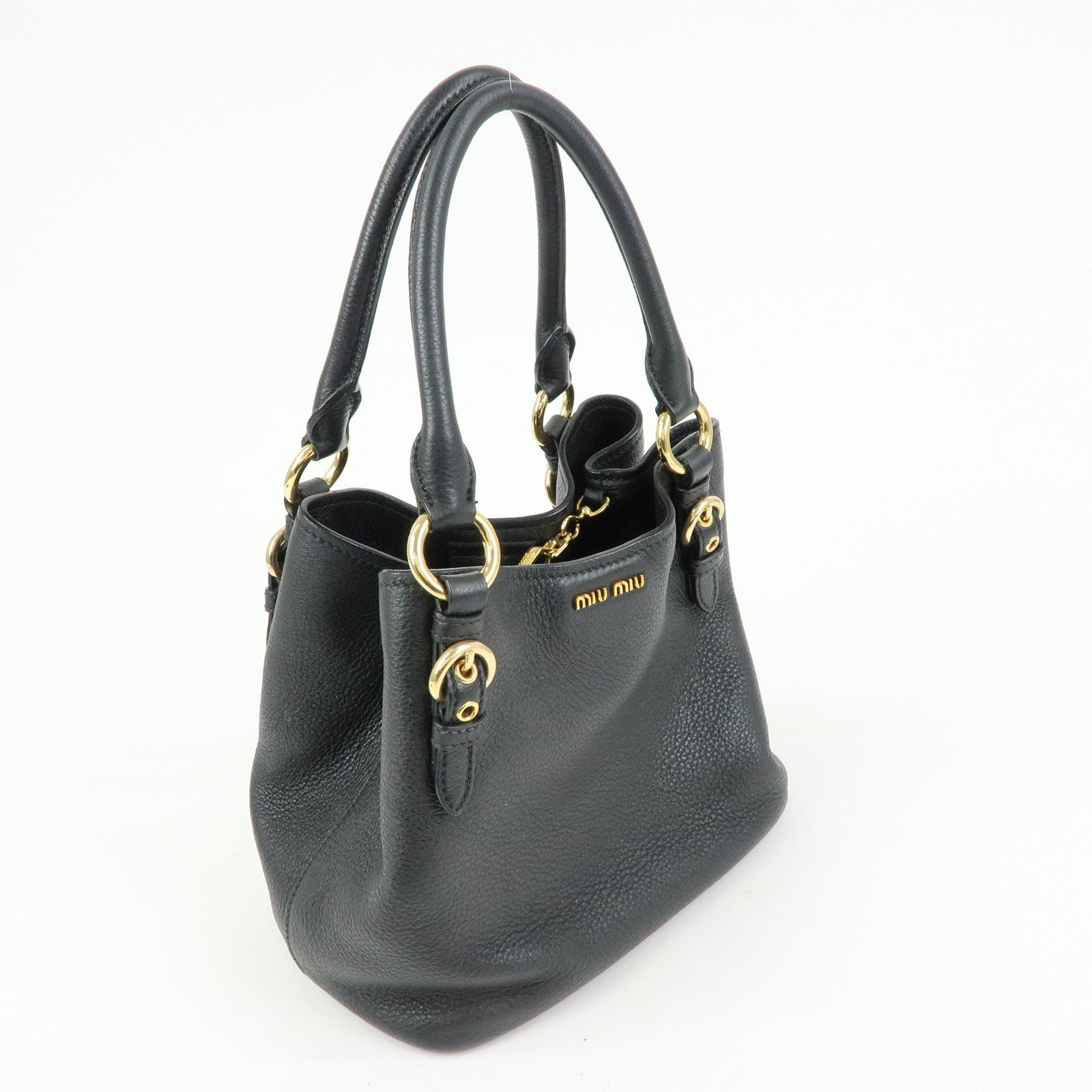 MIU MIU Madras Leather 2Way Bag Hand Bag Shoulder Bag Black 5BE886