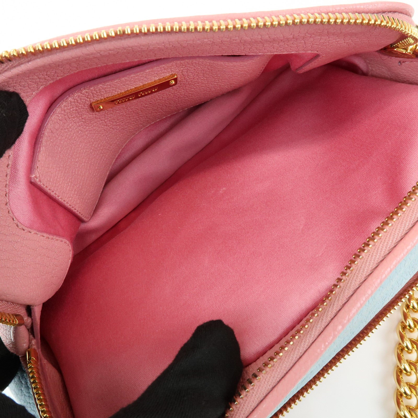 MIU MIU Camera Bag Chain Shoulder Bag Pink Light Blue