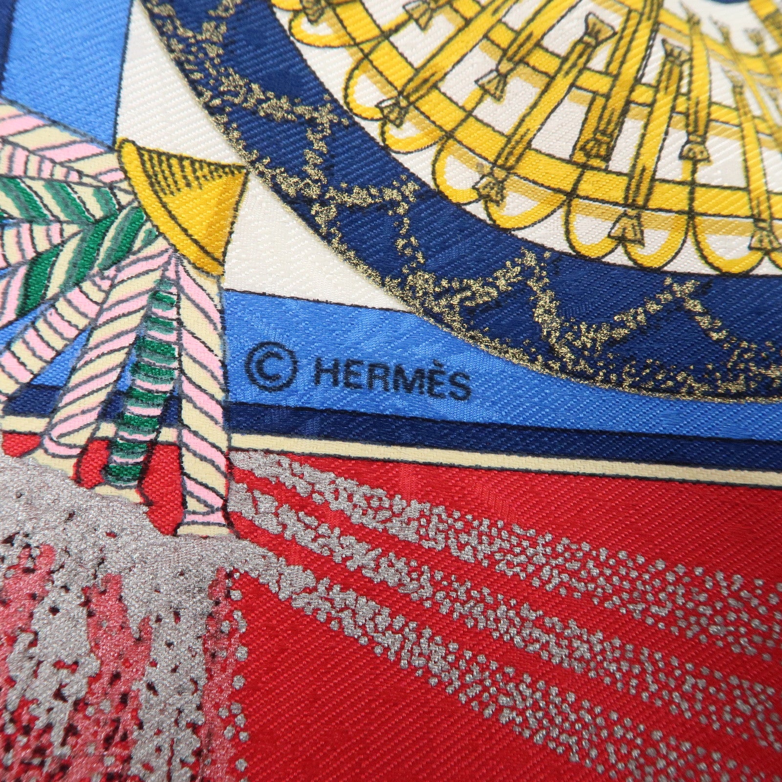 HERMES Carre 90 Silk 100% Scarf FEUX D’ARTIFICE Red White