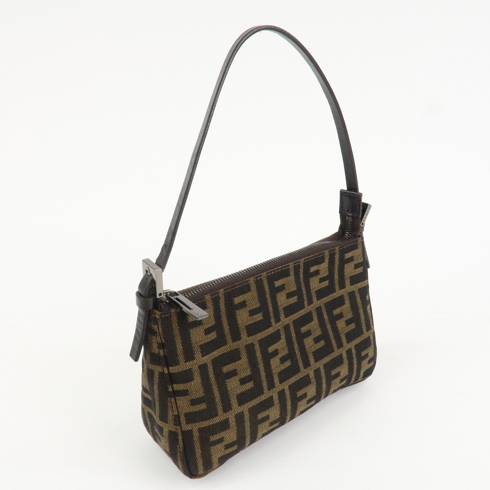 FENDI Zucca Canvas Leather Mini Hand Bag Dark Brown Black 8BR155 Used