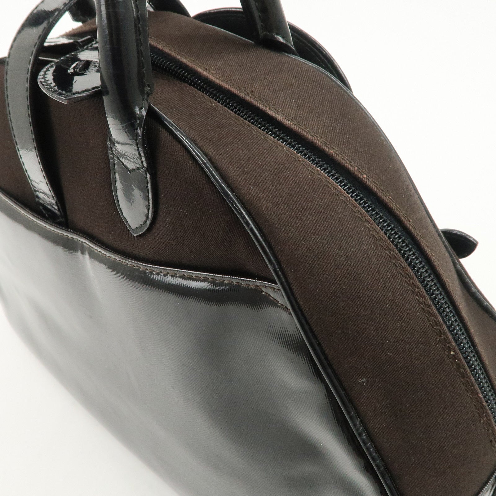 Christian Dior Double Saddle Canvas Patent Leather Hand Bag Used