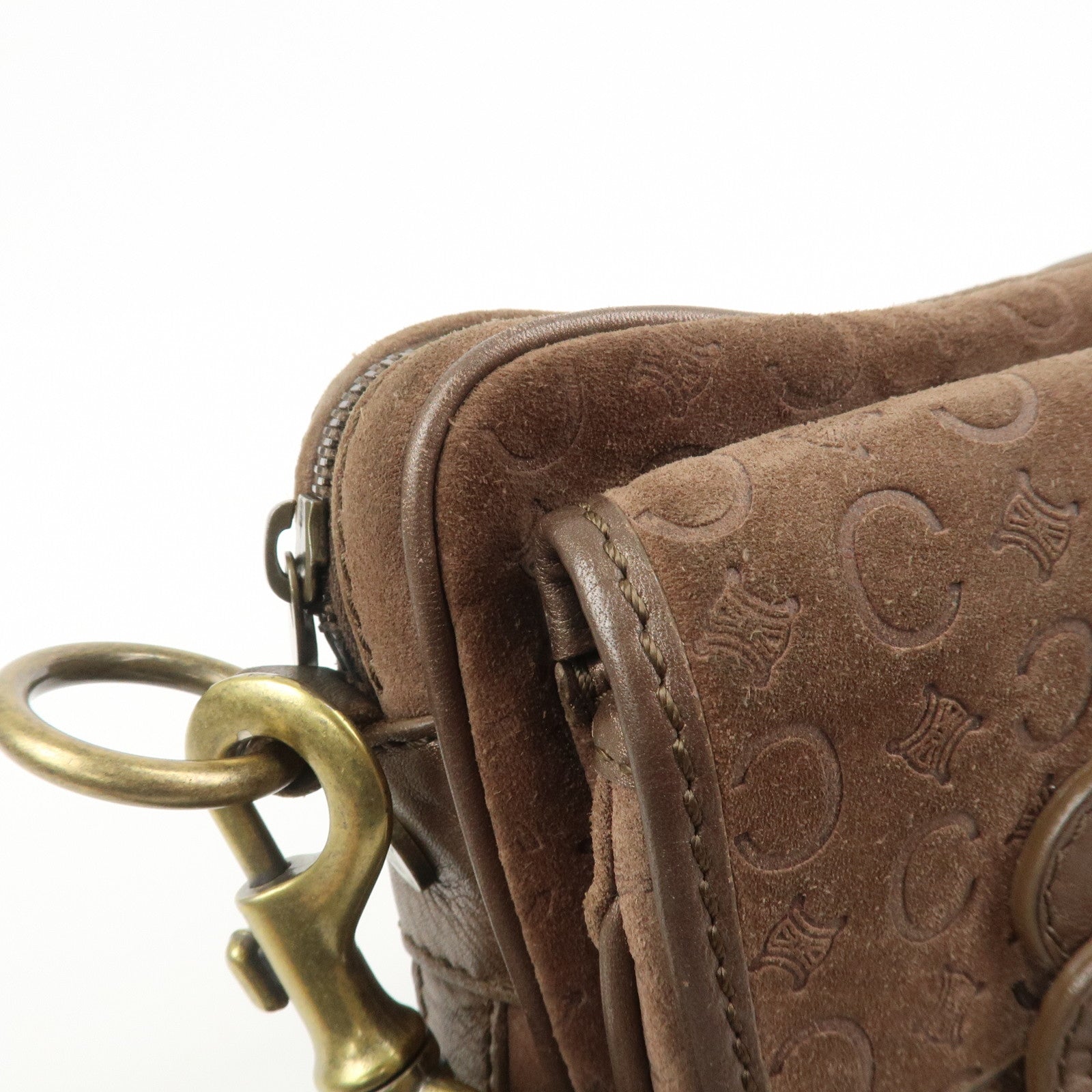 CELINE C Macadam Suede Leather Shoulder Bag Crossbody Bag Brown