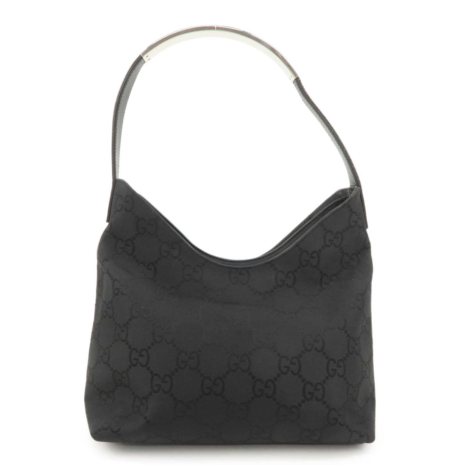 GUCCI GG Nylon Leather Shoulder Bag Hand Bag Silver HDW Black 31769 Used