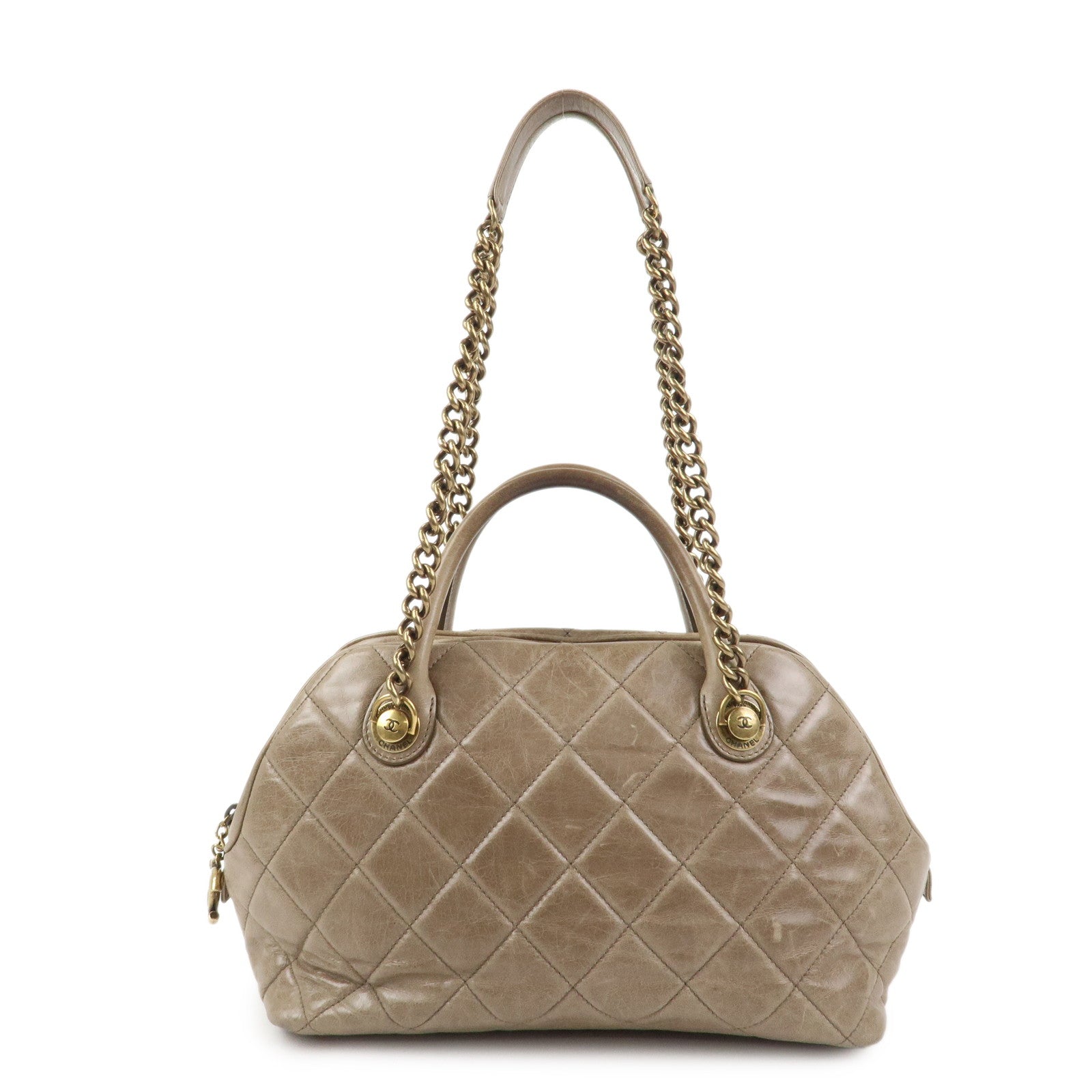 CHANEL Matelasse Leather 2Way Hand Bag Tote Bag Shoulder Bag Brown