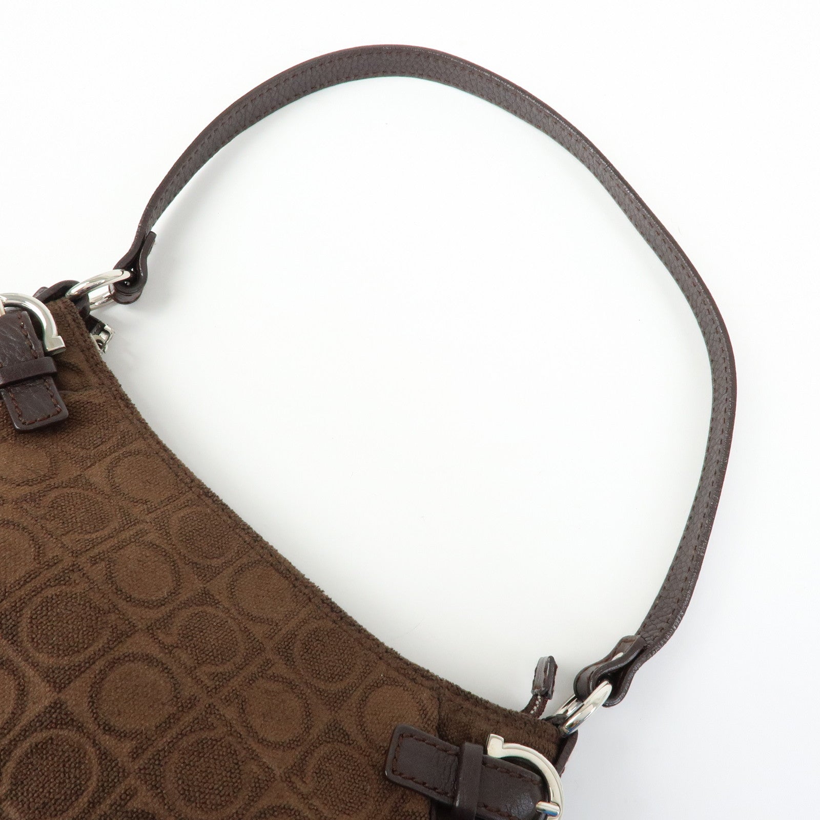 Ferragamo Ganchini Pile Leather Shoulder Bag Hand Bag Brown