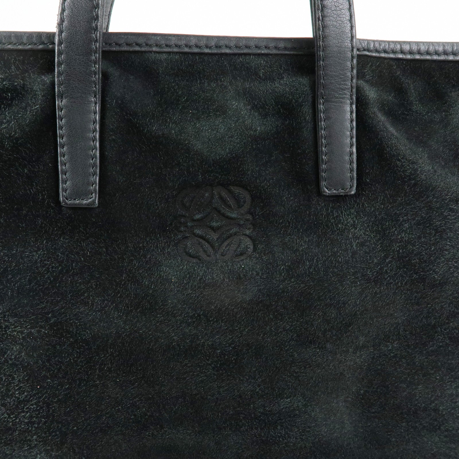 LOEWE Anagram Suede Leather Hand Bag Tote Bag Black
