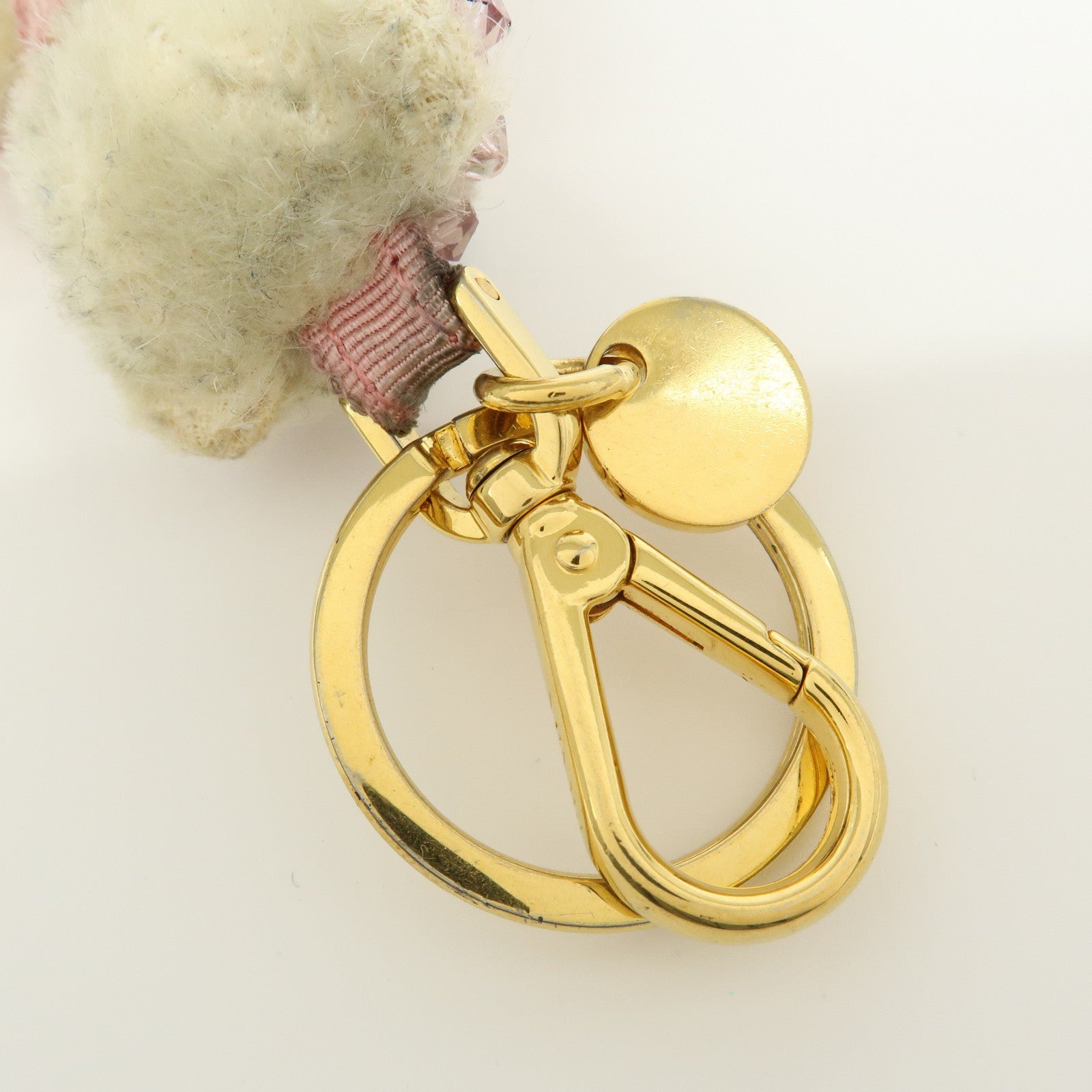 PRADA Triangle Logo Bear Mohair Bag Charm Key Holder Beige Pink