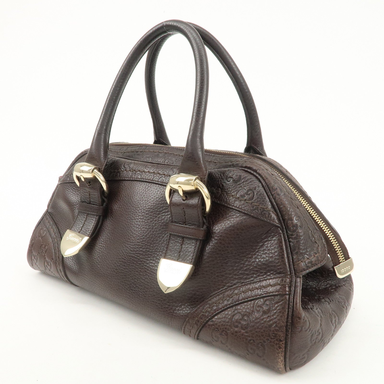 GUCCI Guccissima Leather Mini Boston Bag Hand Bag Dark Brown 181508 Used